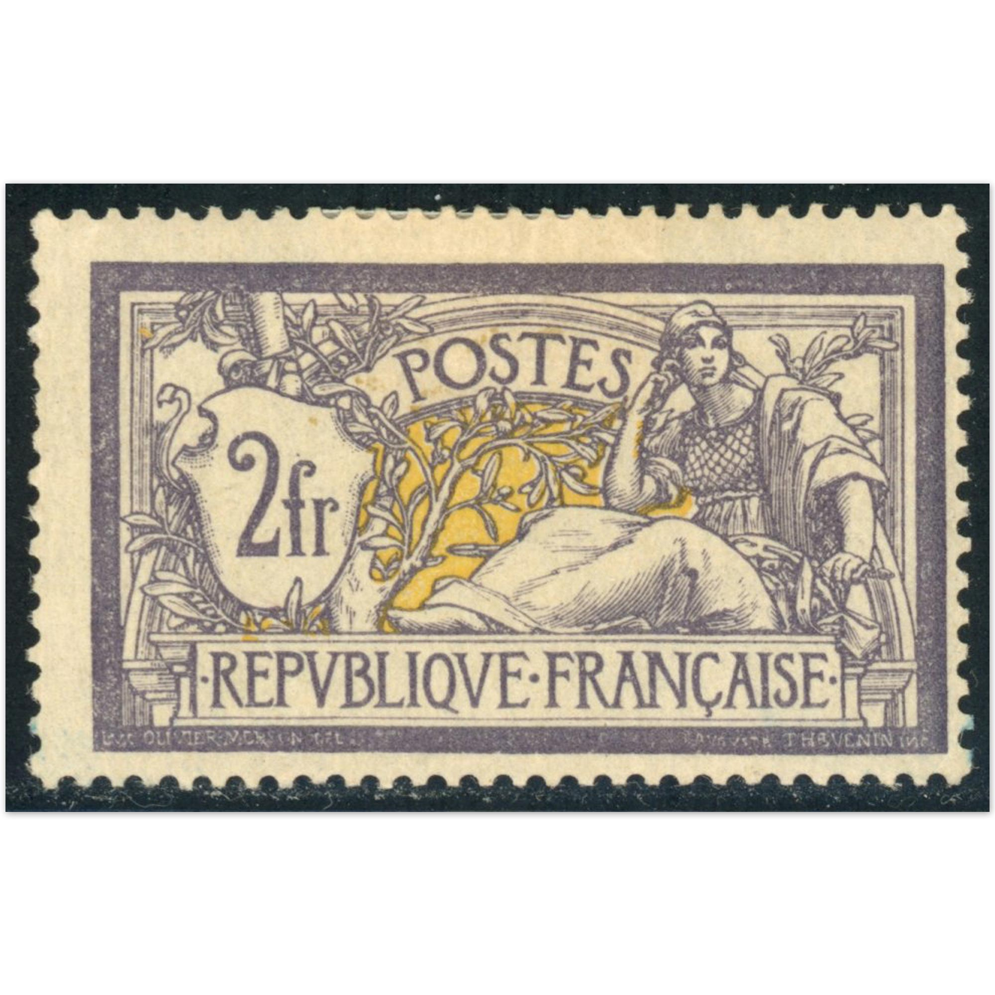 FRANCE N°122 2FR VIOLET TYPE MERSON NEUF* ANNÉE 1900 SIGNÉ BRUN COTE 1100€
