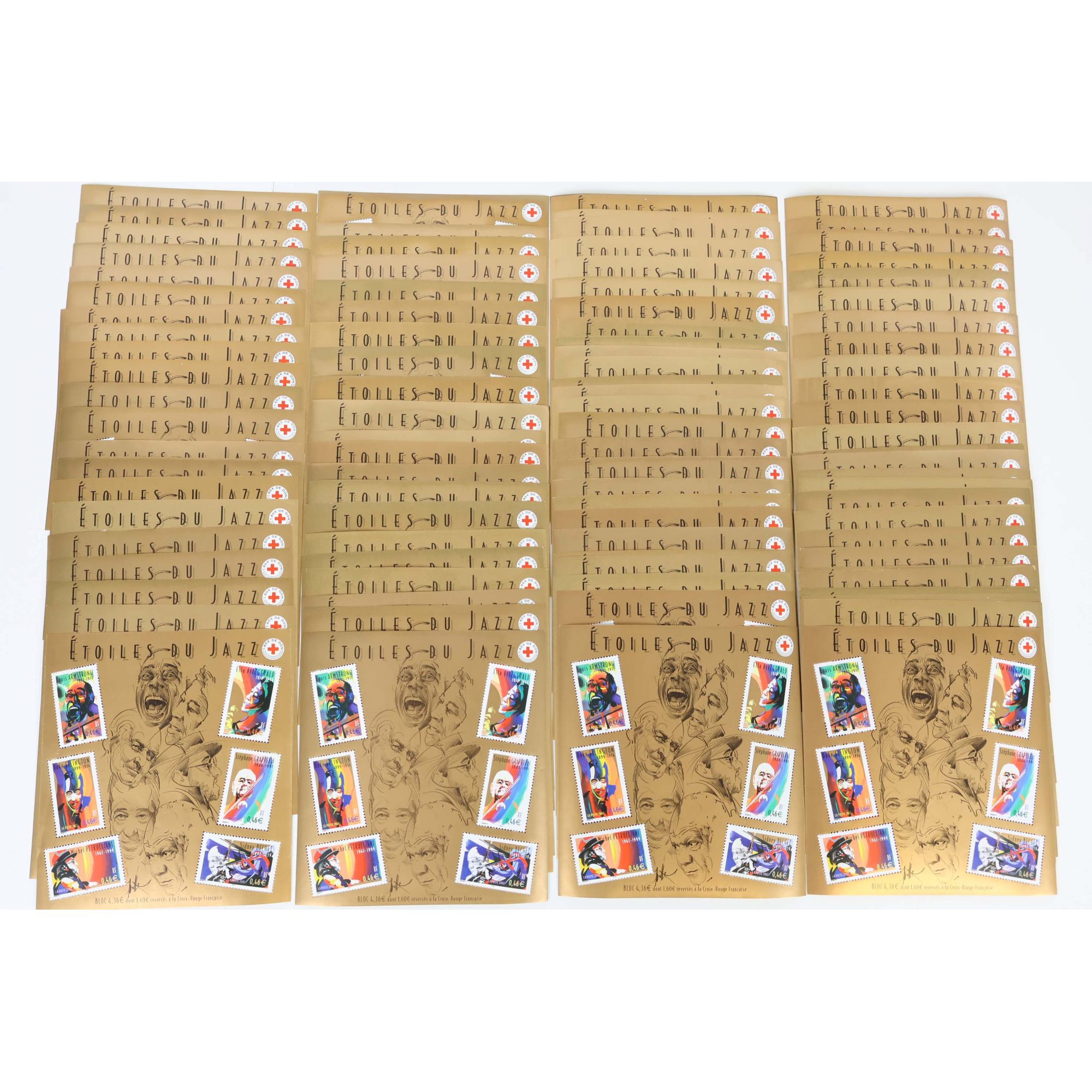 LOT 100 BLOCS N° 50 ÉTOILES DU JAZZ, TIMBRES NEUFS** 0.46€ X 6, FACIALE 276€