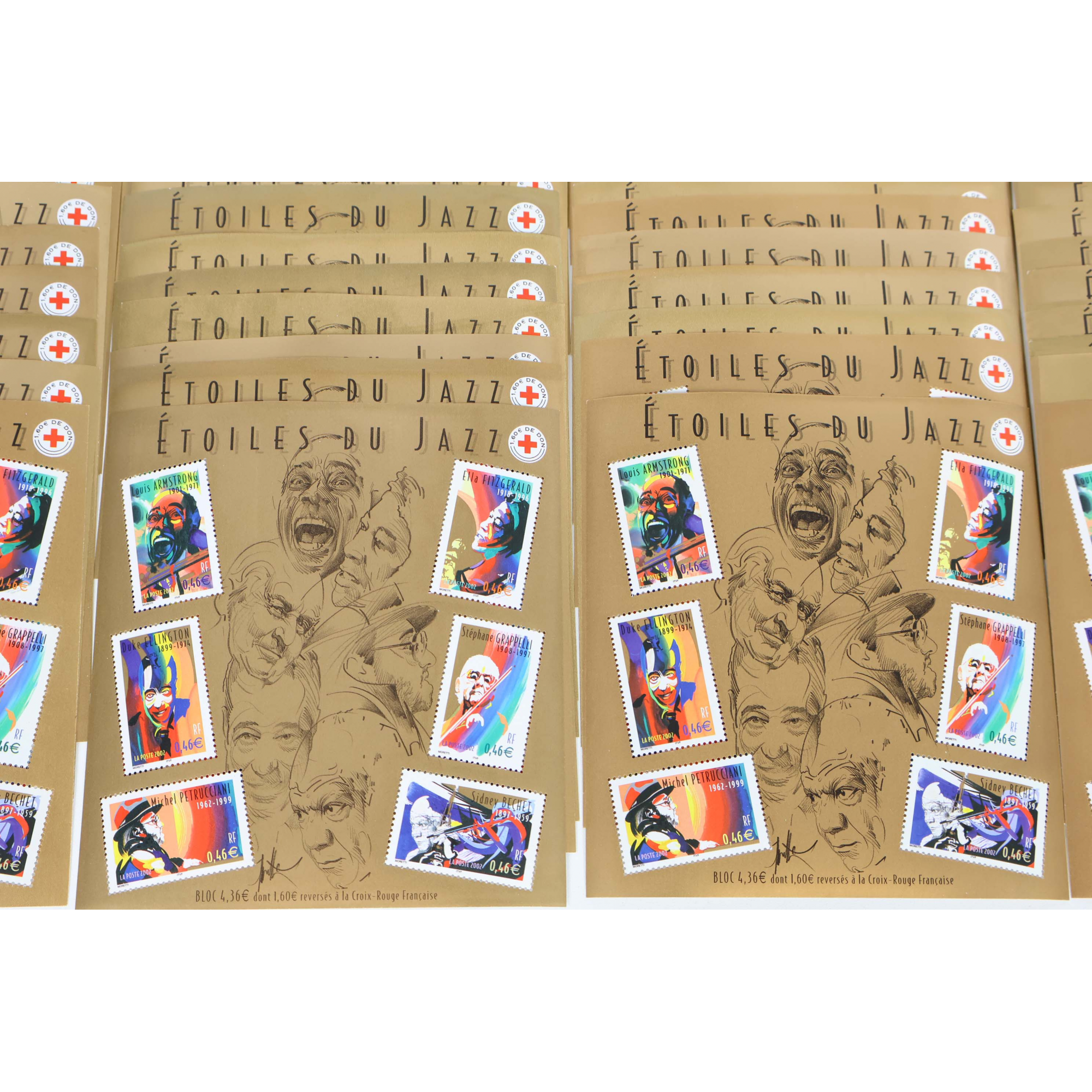LOT 100 BLOCS N° 50 ÉTOILES DU JAZZ, TIMBRES NEUFS** 0.46€ X 6, FACIALE 276€