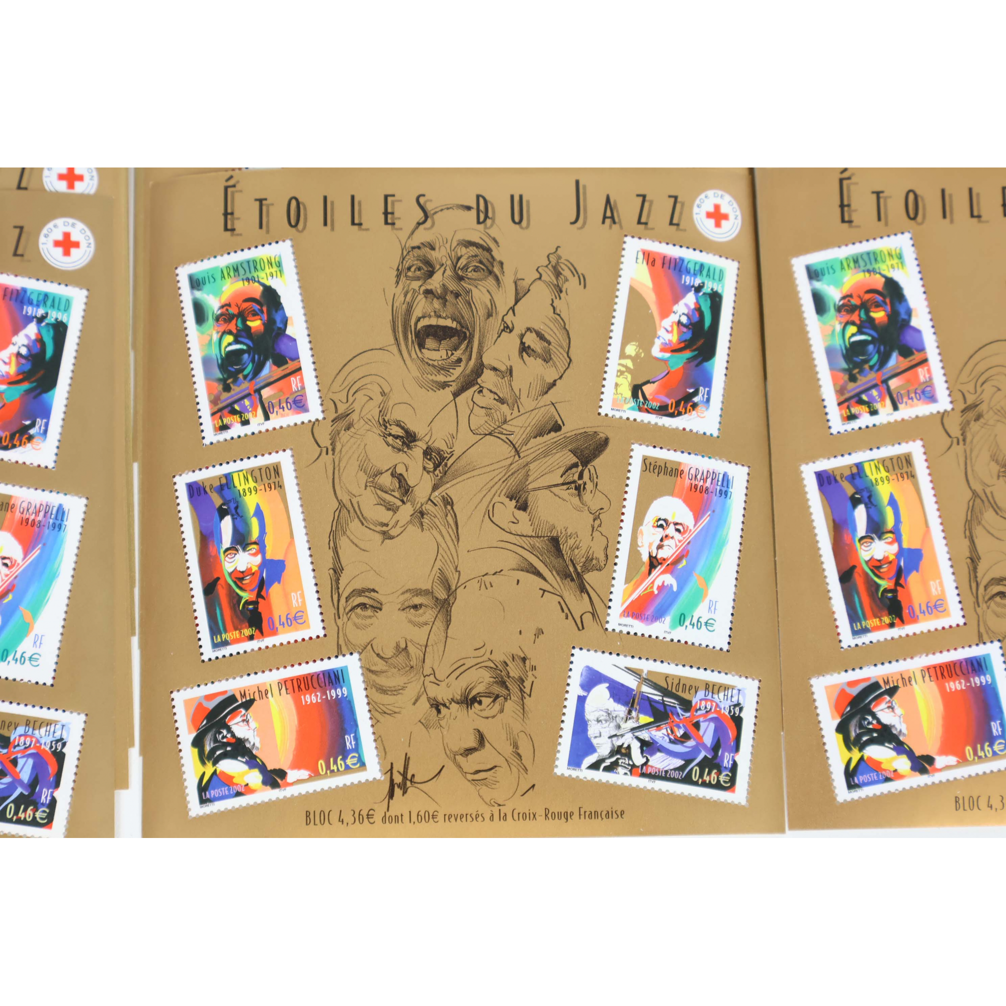 LOT 100 BLOCS N° 50 ÉTOILES DU JAZZ, TIMBRES NEUFS** 0.46€ X 6, FACIALE 276€