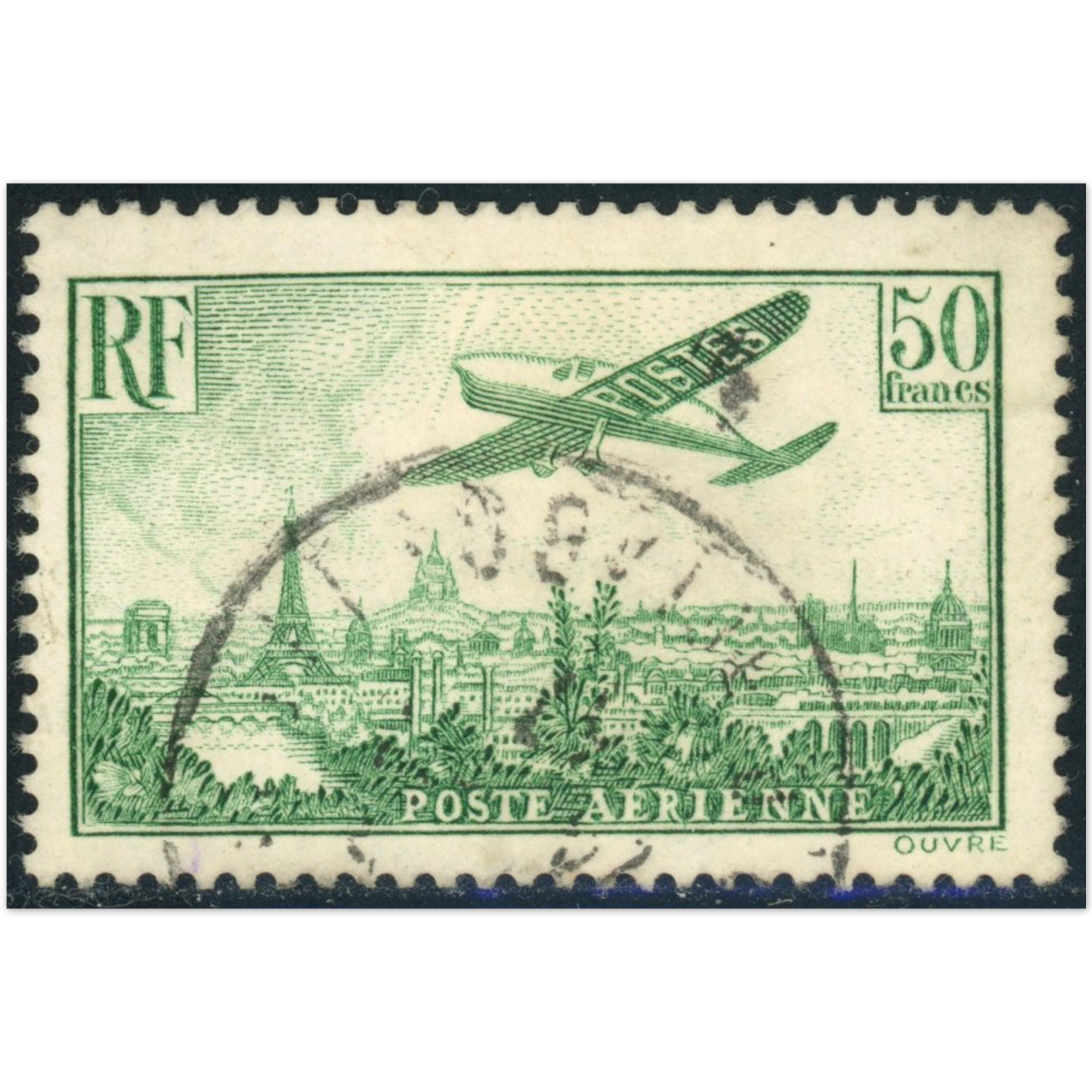 FRANCE POSTE AÉRIENNE N°14 TIMBRE OBLITÉRÉ ANNÉE 1936 SIGNÉ BRUN COTE 420€