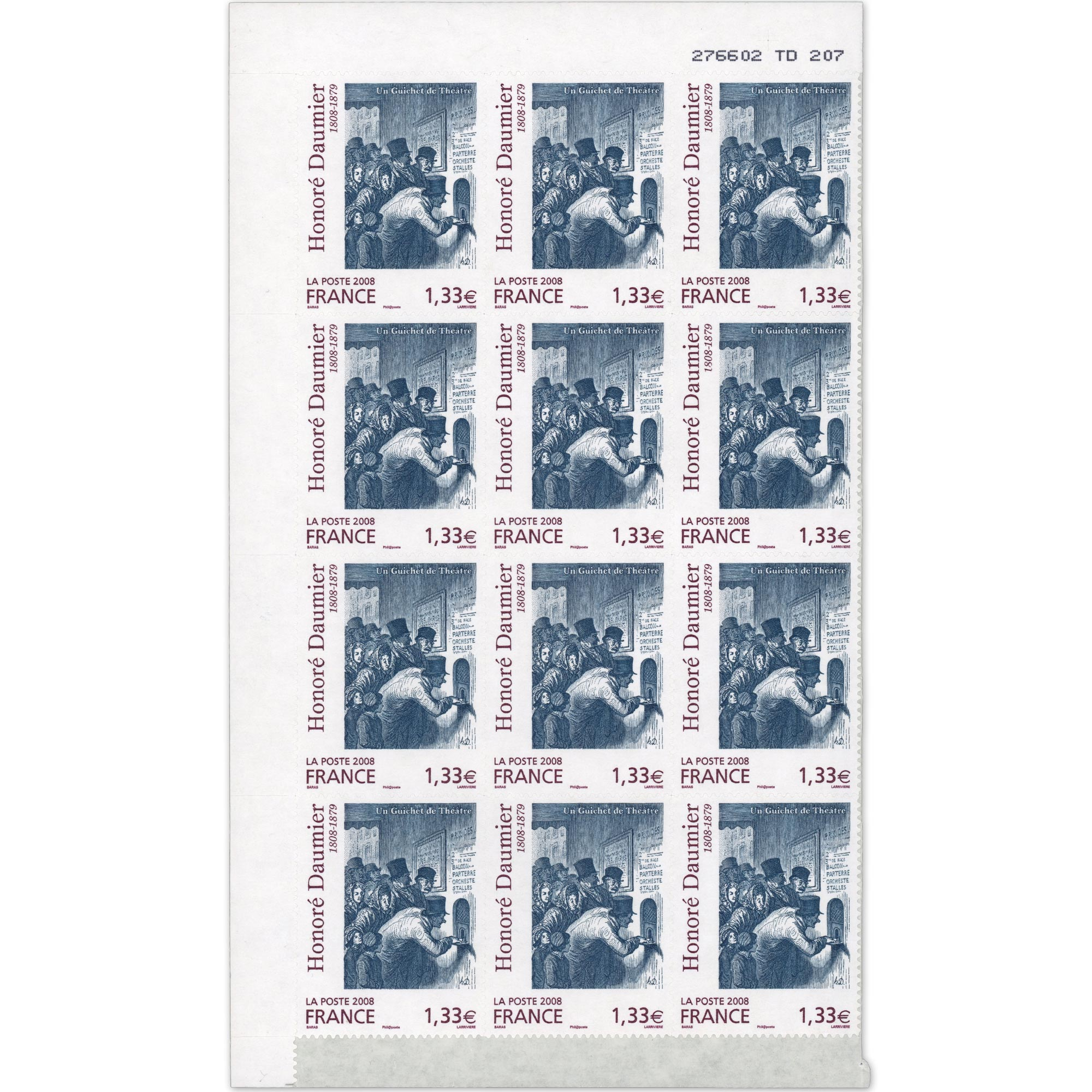 FRANCE FEUILLE AUTOADHÉSIVE 12 TIMBRES DAUMIER N°224 SIGNÉ BRUN COTE 3540€