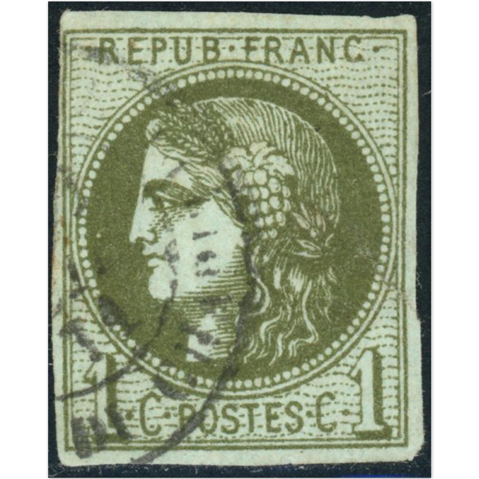 FRANCE N°39B TIMBRE CLASSIQUE OBLITÉRÉ EMISSION DE BORDEAUX SIGNÉ BRUN COTE 220€