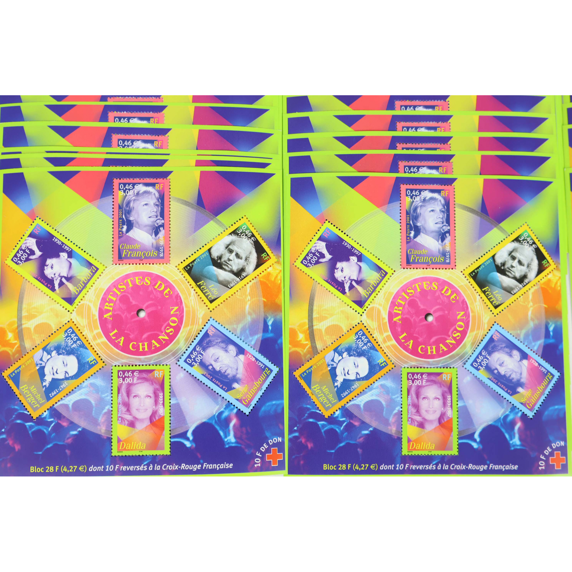 LOT 100 BLOCS N° 37 ARTISTES DE LA CHANSON, TIMBRES NEUFS** 0.46€ X 6, VF 276€