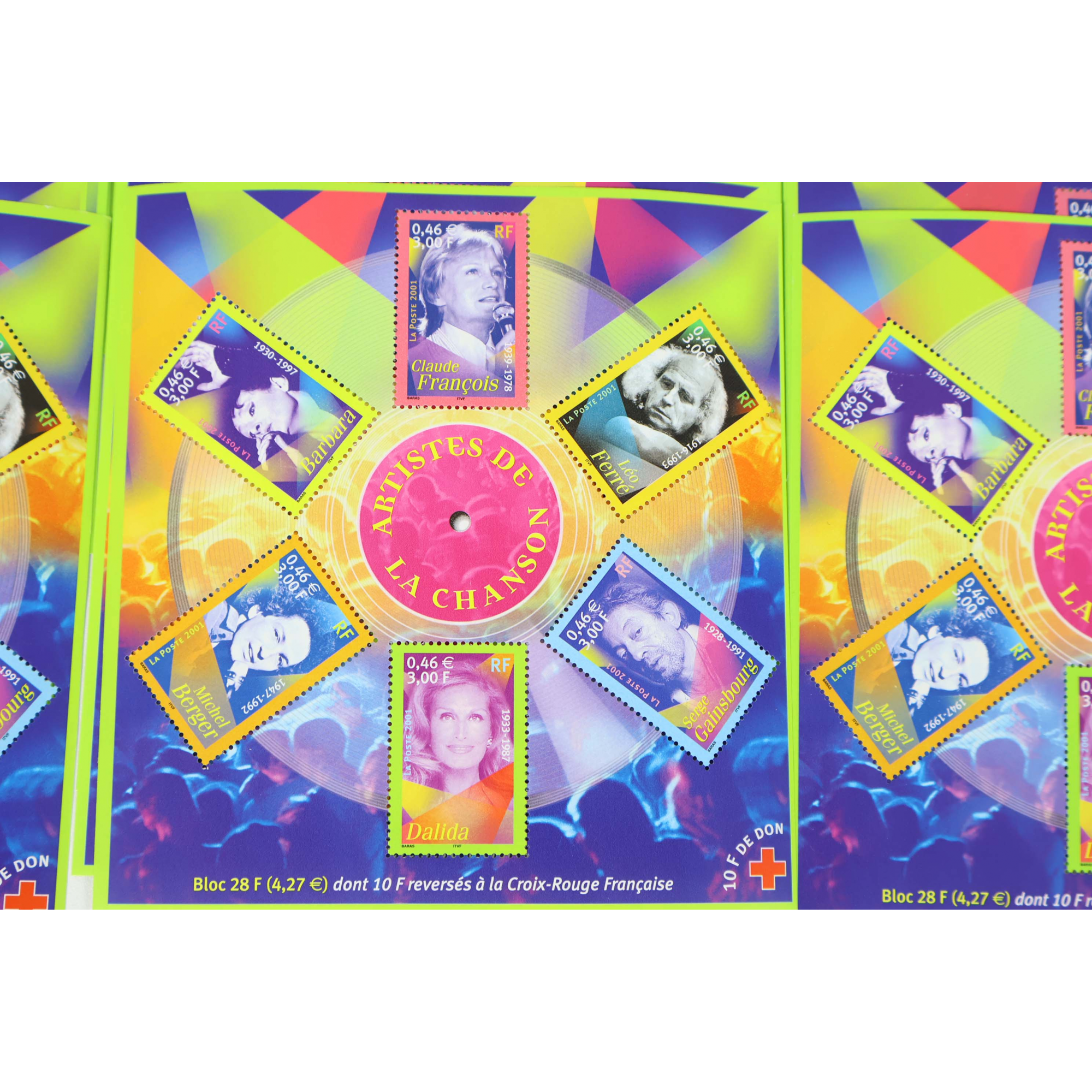 LOT 100 BLOCS N° 37 ARTISTES DE LA CHANSON, TIMBRES NEUFS** 0.46€ X 6, VF 276€