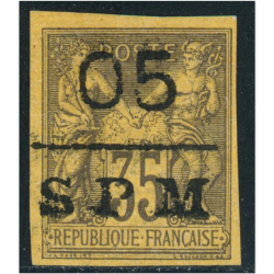 SAINT PIERRE ET MIQUELON N°9 TIMBRE CLASSIQUE OBLITÉRÉ SIGNÉ BRUN COTE 165€