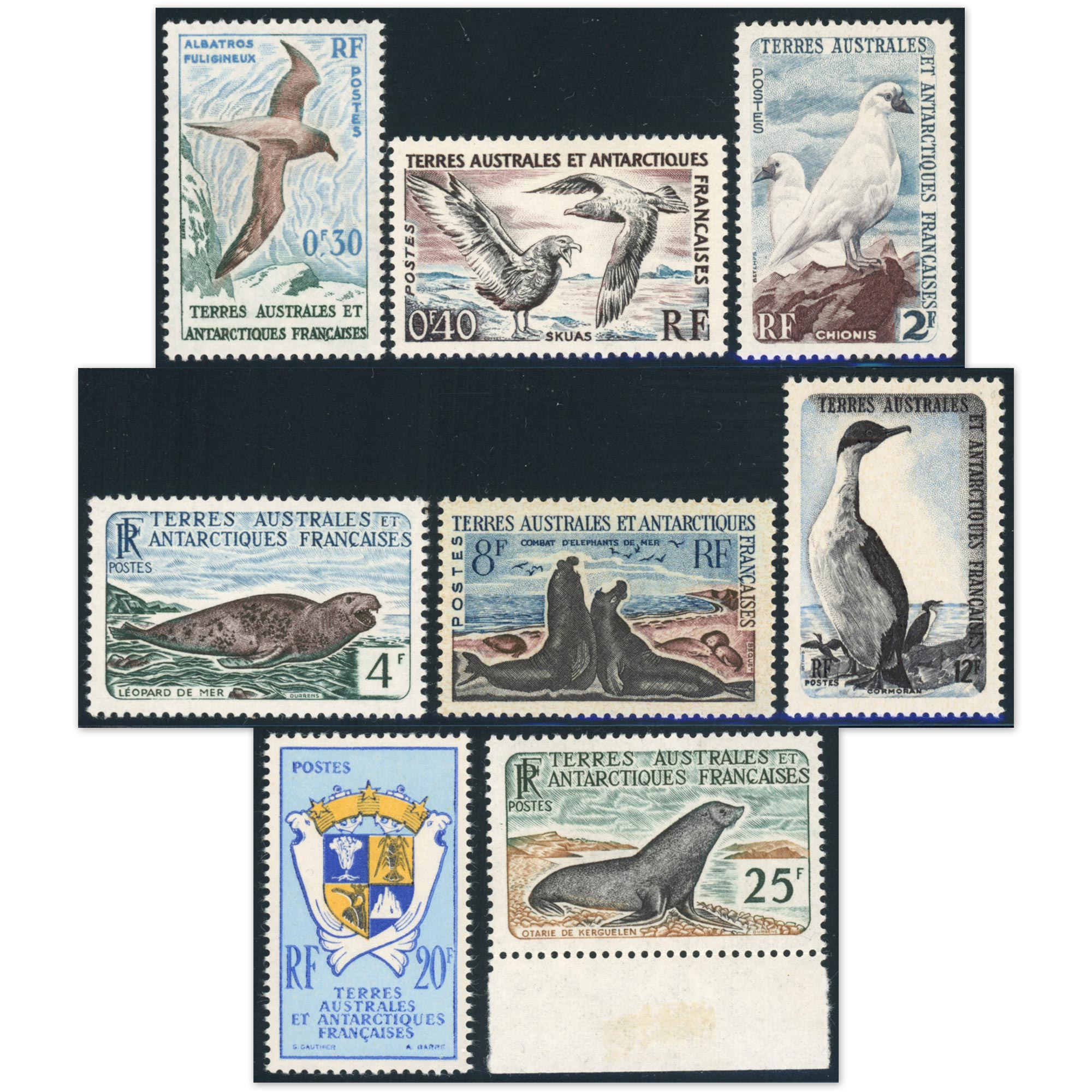 TAAF SÉRIE COMPLÈTE N°12 À 17 FAUNE TIMBRES NEUFS ANNÉE 1959-63 COTE 240€