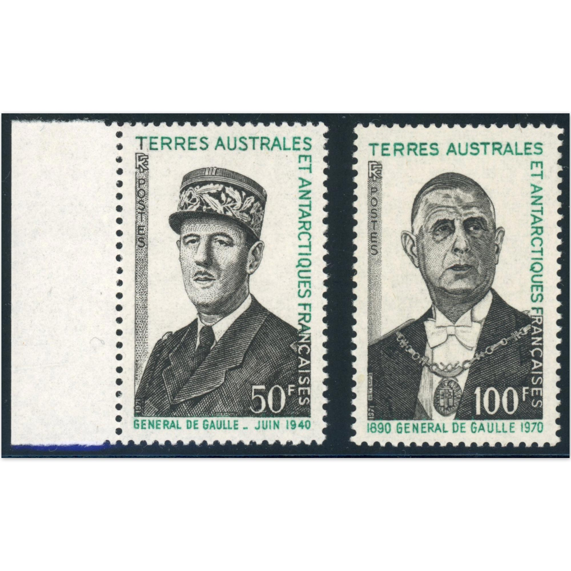 TAAF SÉRIE COMPLÈTE DE GAULLE N°46 ET 47 TIMBRES NEUFS ANNÉE 1972 COTE 75€