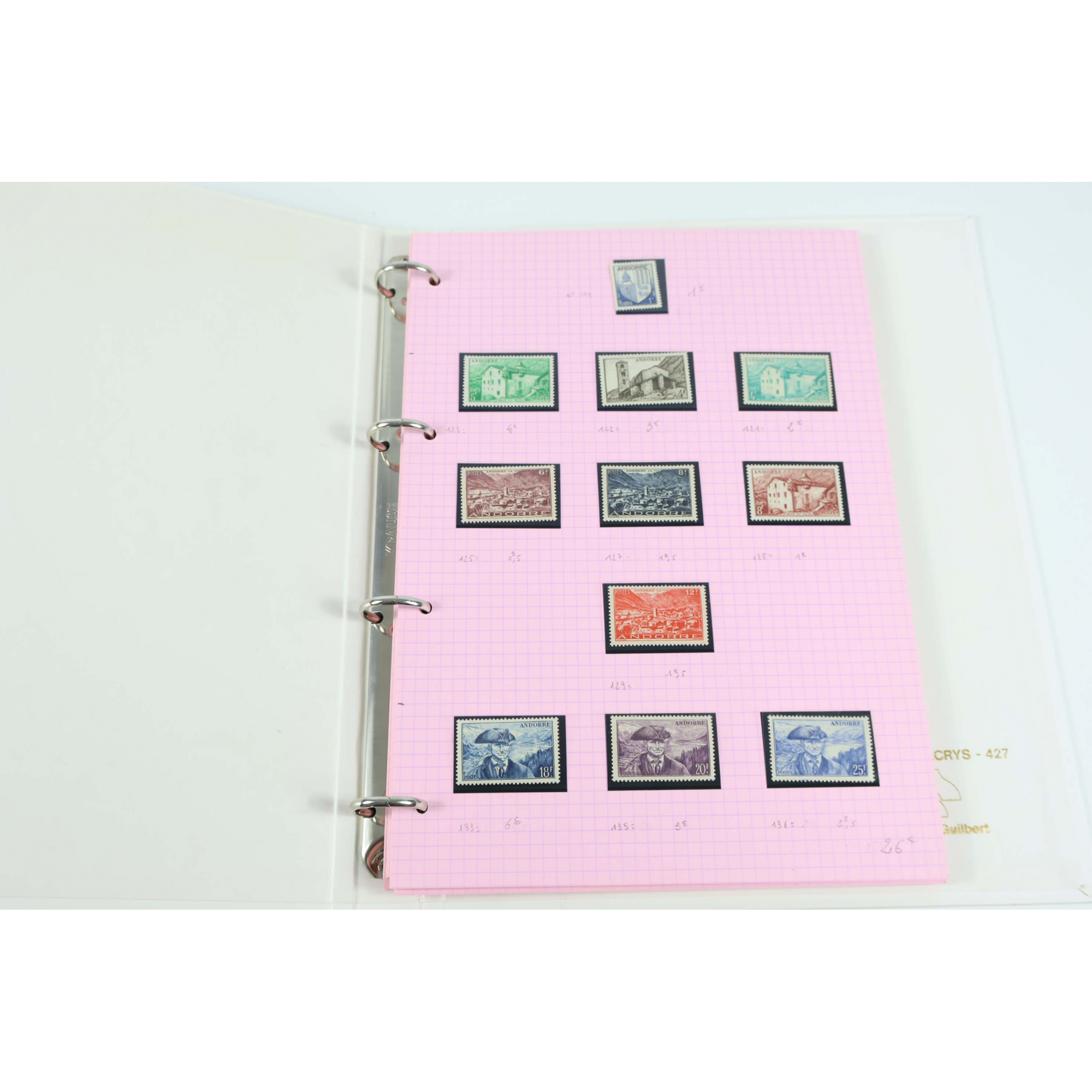 ANDORRE COLLECTION / STOCK MODERNE DE TIMBRES NEUFS** CLASSEUR AVEC POCHETTES