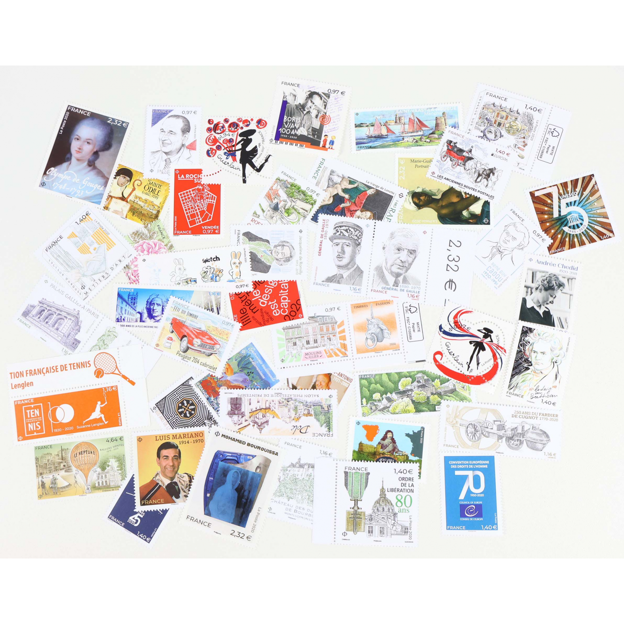 FRANCE LOT DE TIMBRES-POSTE NEUFS** DE 2020 EN QUALITÉ LUXE, FACIALE 58€