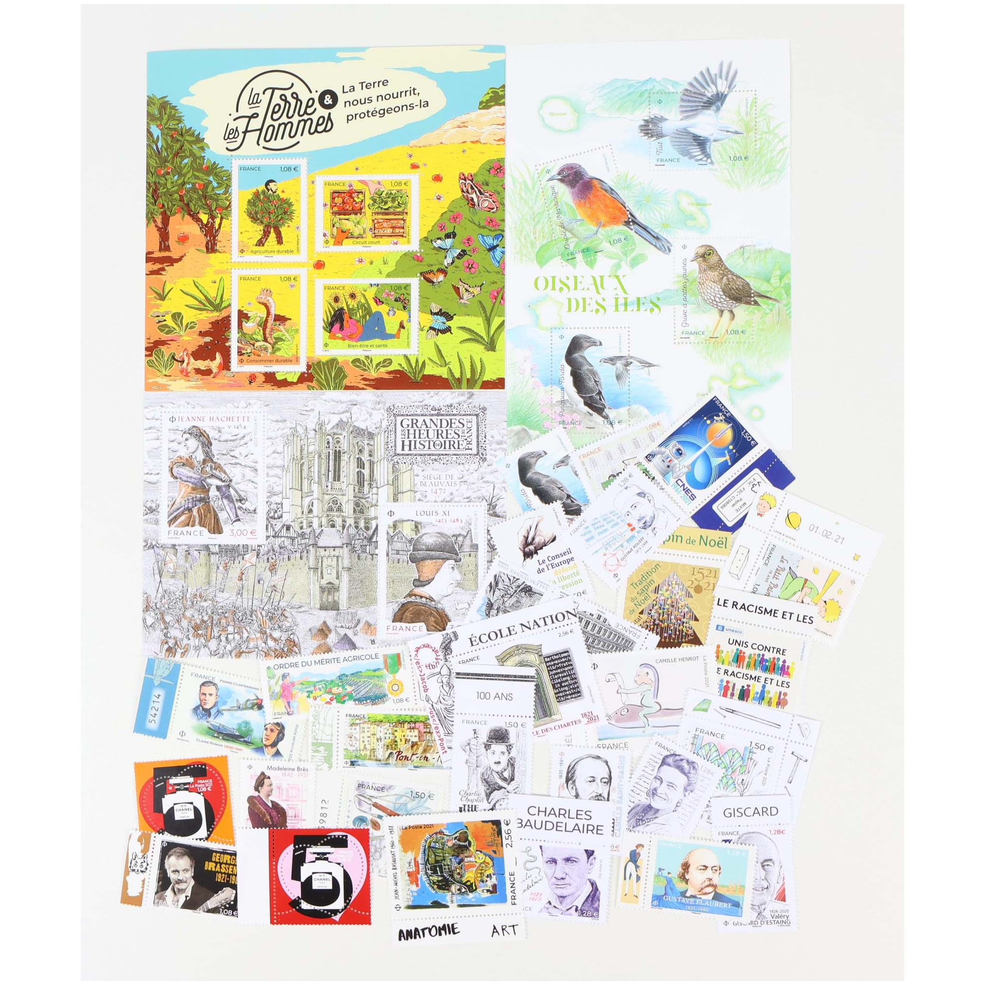 FRANCE LOT DE TIMBRES ET BLOCS-FEUILLET NEUFS** DE 2019 À 2021 FACIALE 188€
