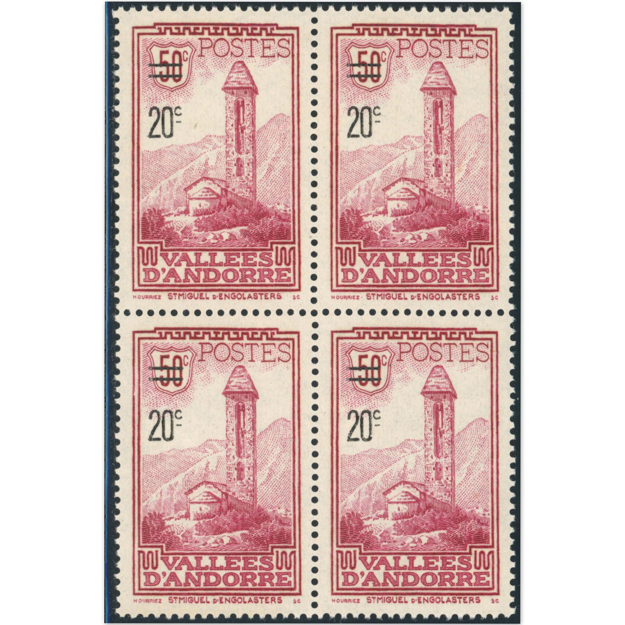 ANDORRE FRANÇAIS N°46 BLOC DE 4 TIMBRES NEUFS** VALLÉE D'ANDORRE COTE 140€