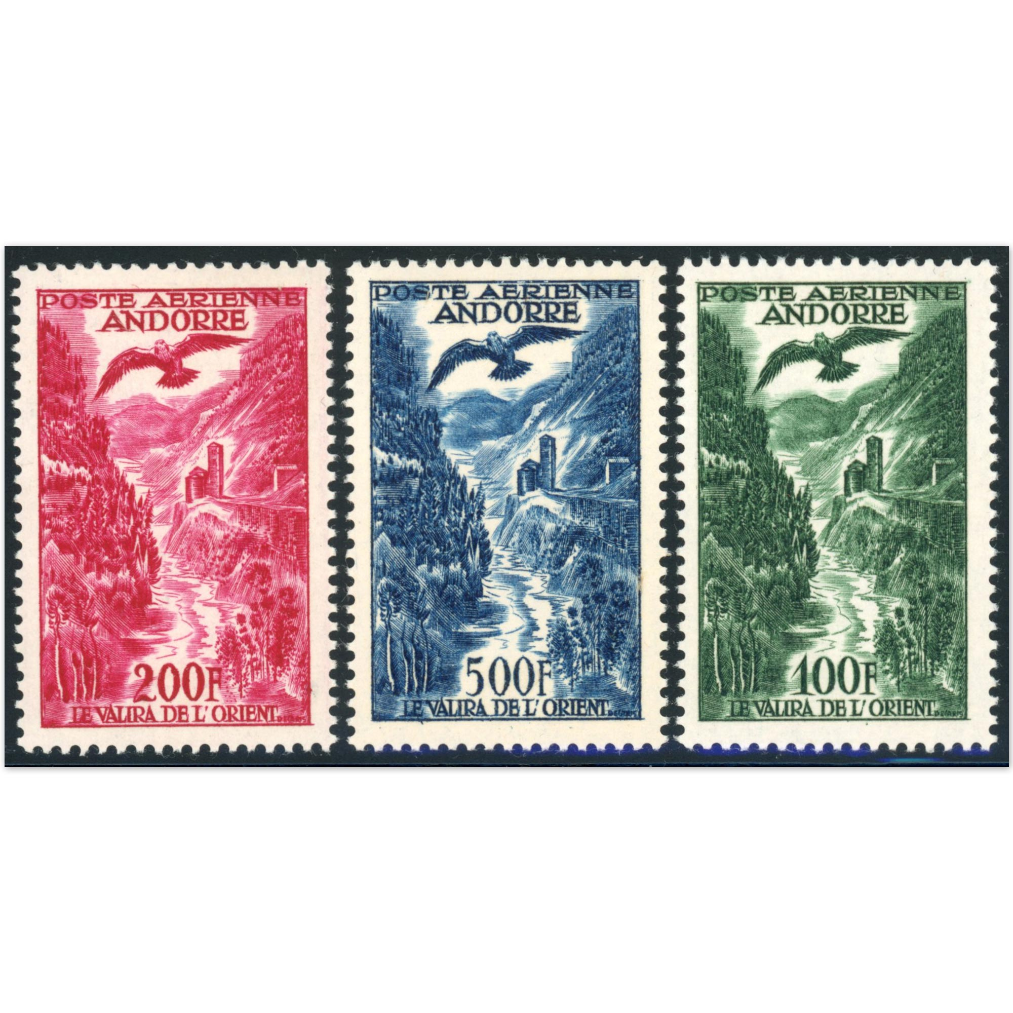 ANDORRE FRANÇAIS POSTE AÉRIENNE N°2 À 4 SÉRIE COMPLÈTE PAYSAGES TIMBRES NEUFS**