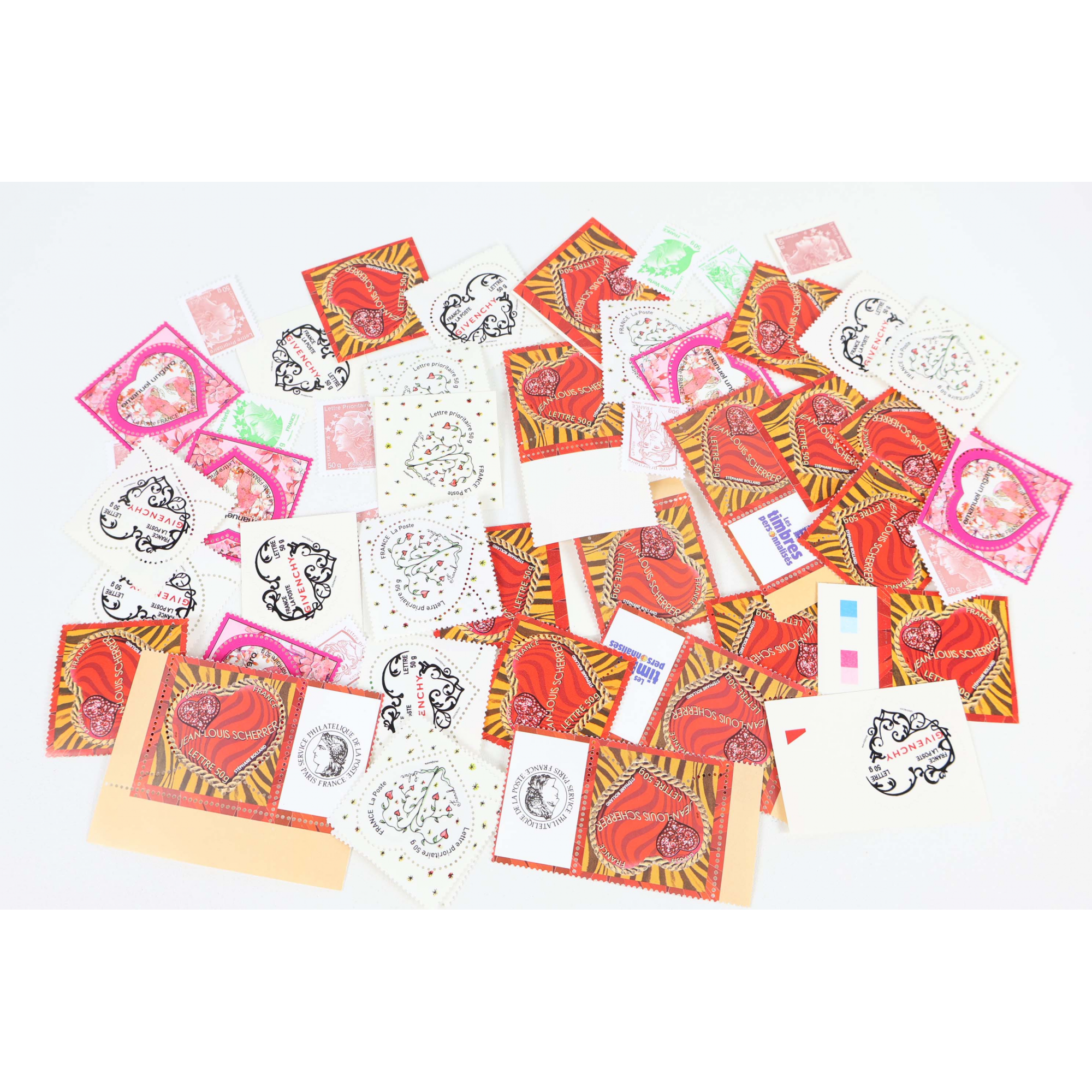 LOT 50 TIMBRES A VALIDITÉS PERMANENTES, LETTRES 50g FRANCE VP COEURS/MARIANNES