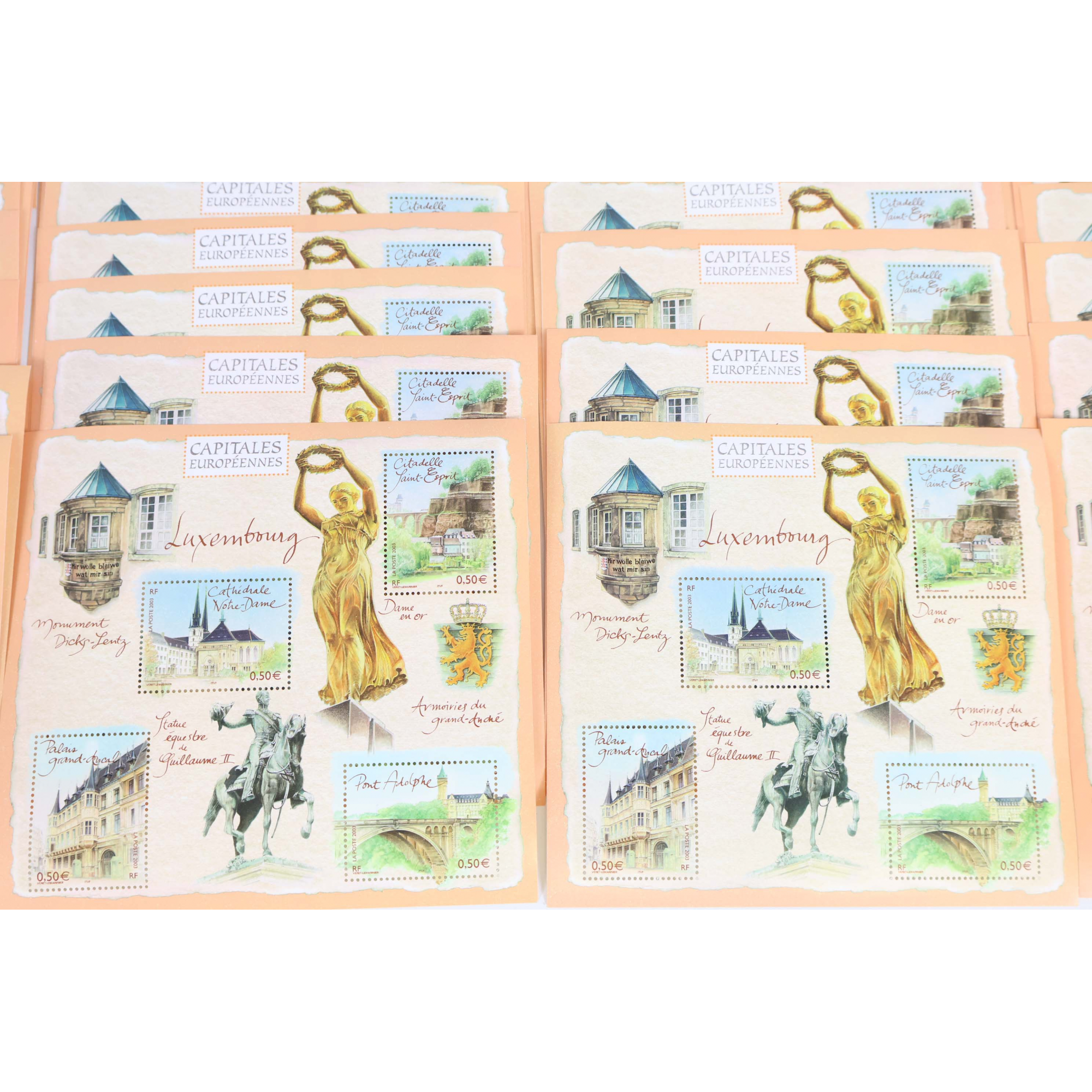 LOT 100 BLOCS N° 64 CAPITALES EUROPE LUXEMBOURG TIMBRES NEUFS** 0.50€ X4 VF 200€
