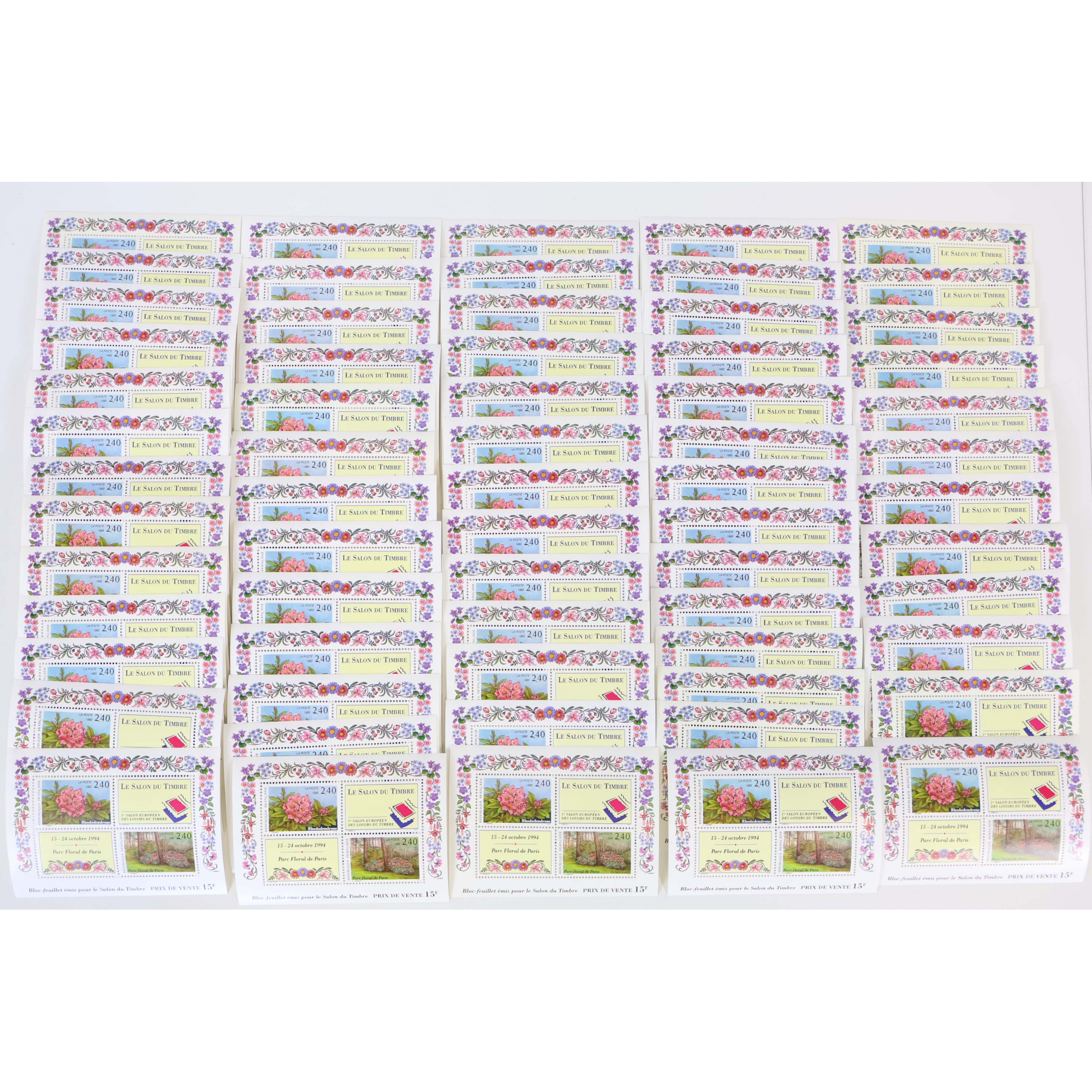 LOT 65 BLOCS N° 15 SALON DU TIMBRE 1994, TIMBRES NEUFS** 2.40 FRANCS VF 47.56€