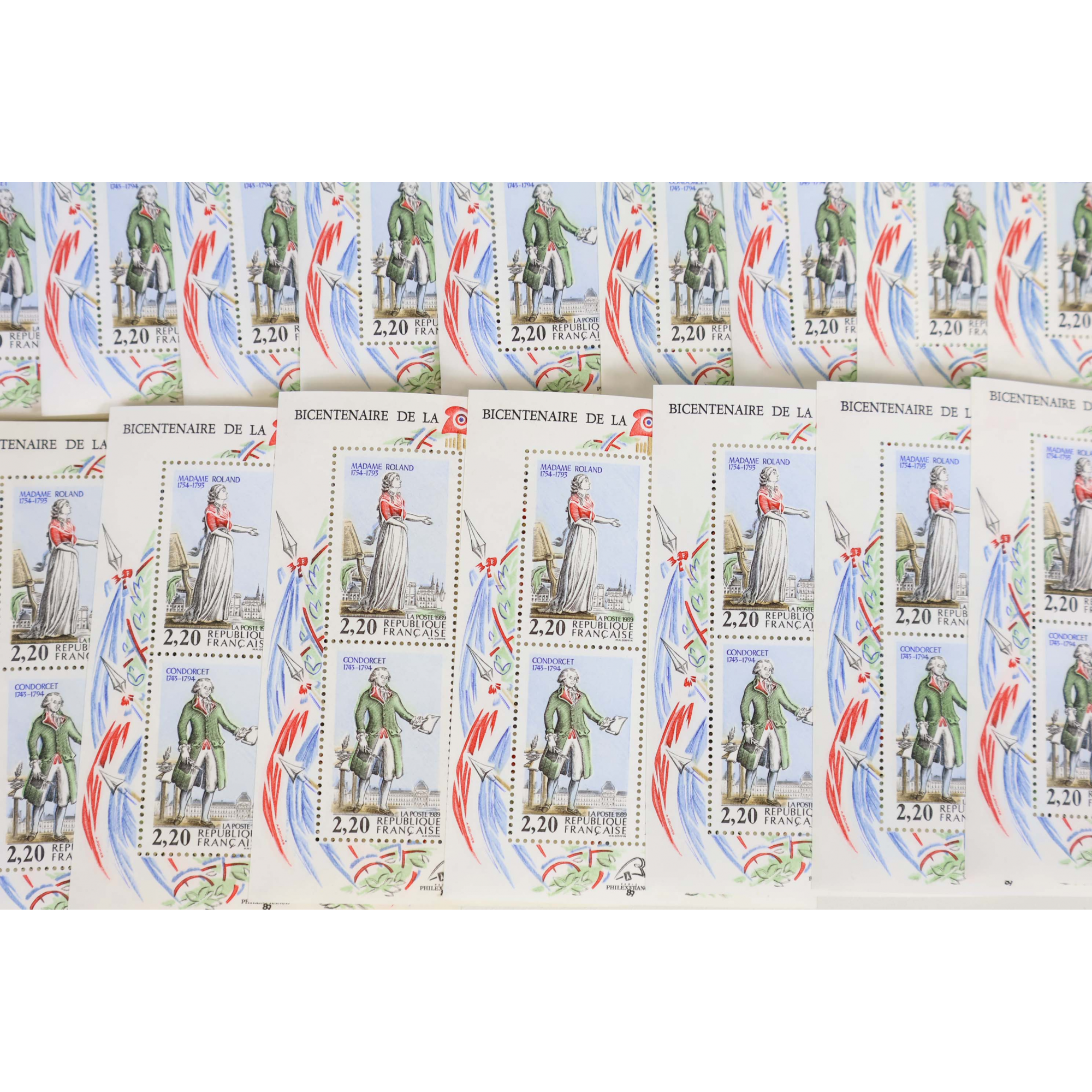 LOT 70 BLOCS N° 10 BICENTENAIRE RÉVOLUTION, TIMBRES NEUFS** 2.20 FRANCS VF 93.9€