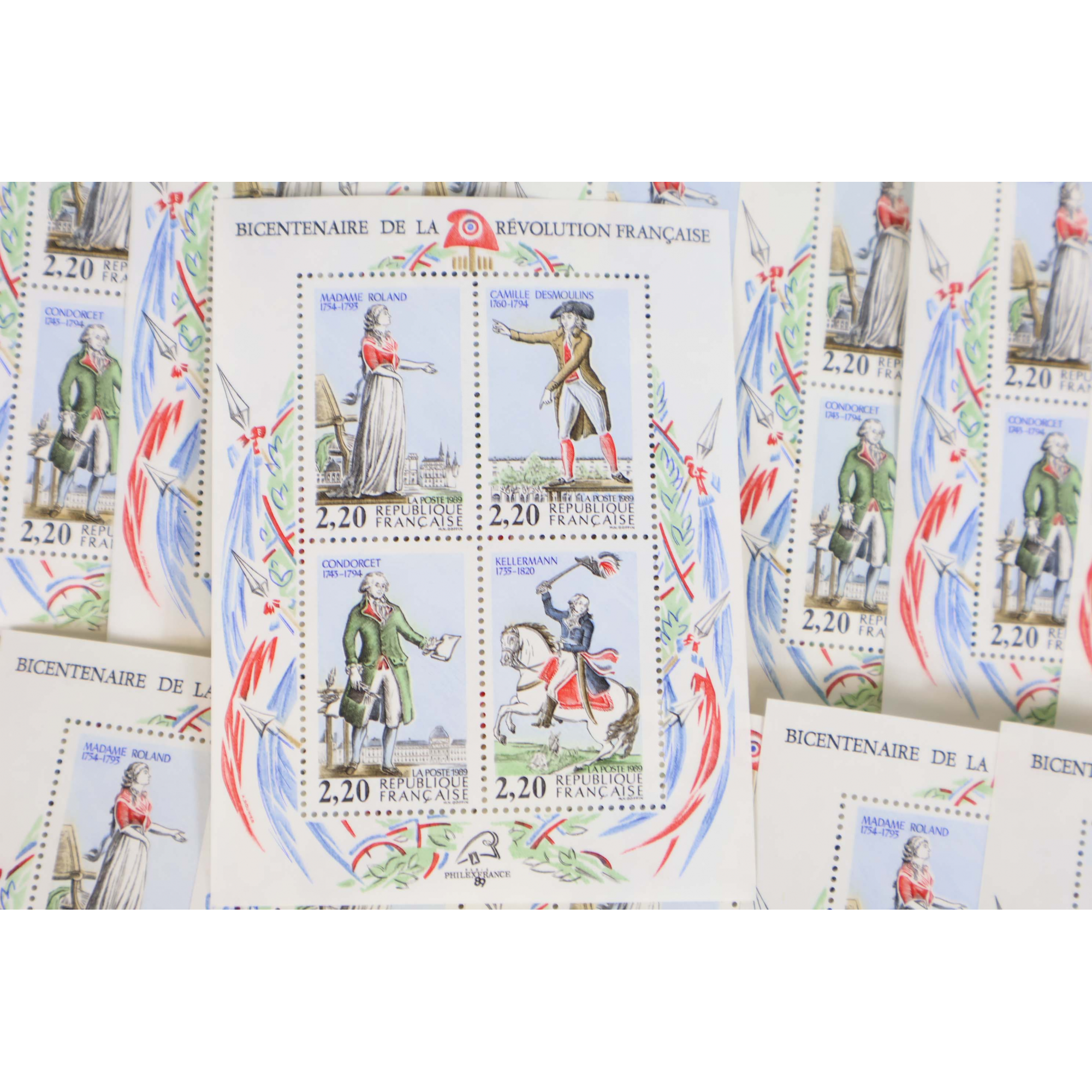 LOT 70 BLOCS N° 10 BICENTENAIRE RÉVOLUTION, TIMBRES NEUFS** 2.20 FRANCS VF 93.9€