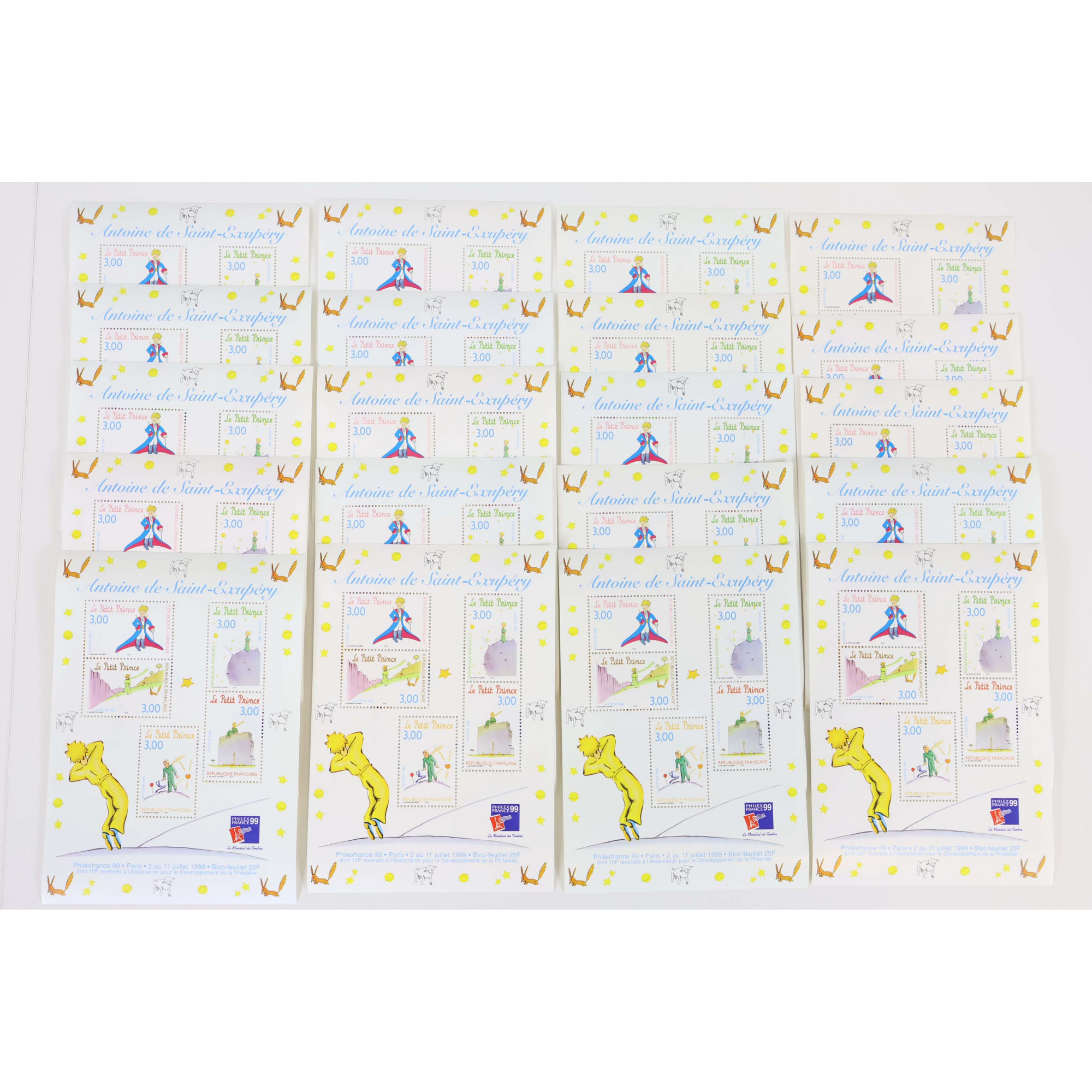 LOT 20 BLOCS N° 20 SAINT EXUPÉRY, TIMBRES NEUFS** 3 FRANCS VALEUR FACIALE 45.73€