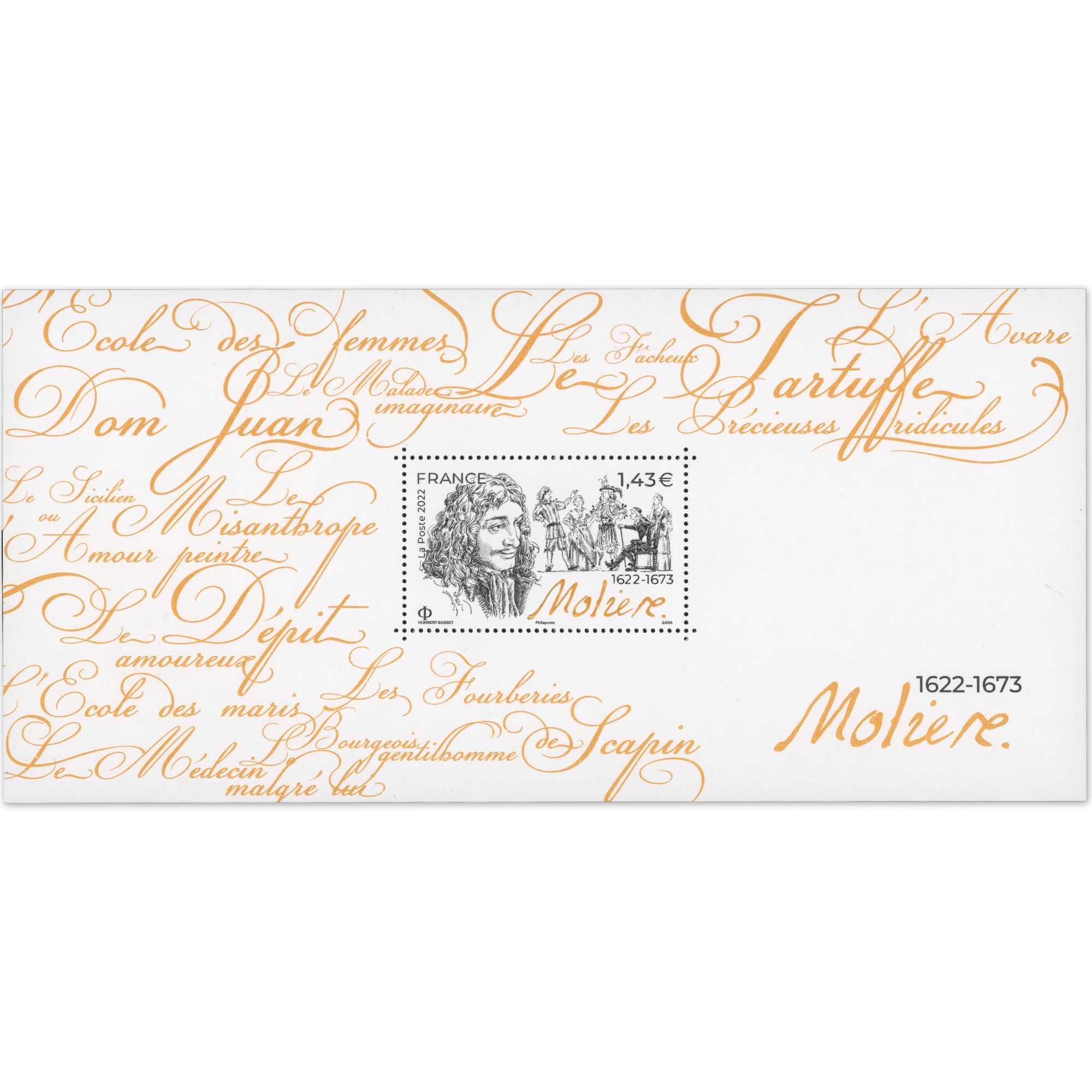 FRANCE, BLOC SOUVENIR N° 187 ANNIVERSAIRE NAISSANCE MOLIÈRE, ANNÉE 2022 NEUF**