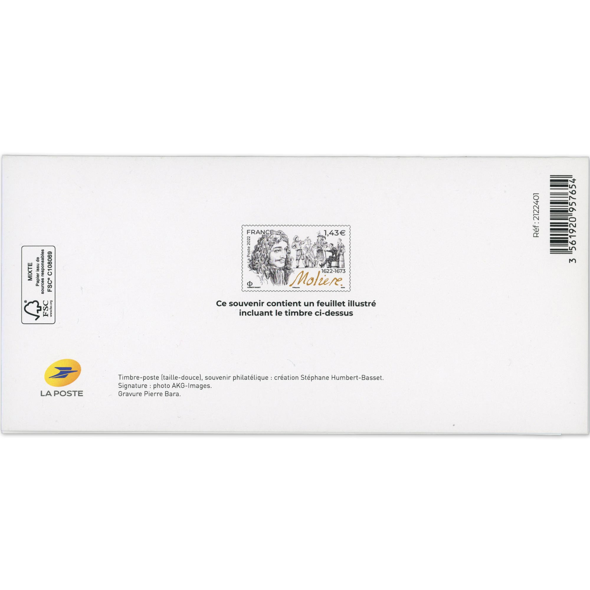 FRANCE, BLOC SOUVENIR N° 187 ANNIVERSAIRE NAISSANCE MOLIÈRE, ANNÉE 2022 NEUF**