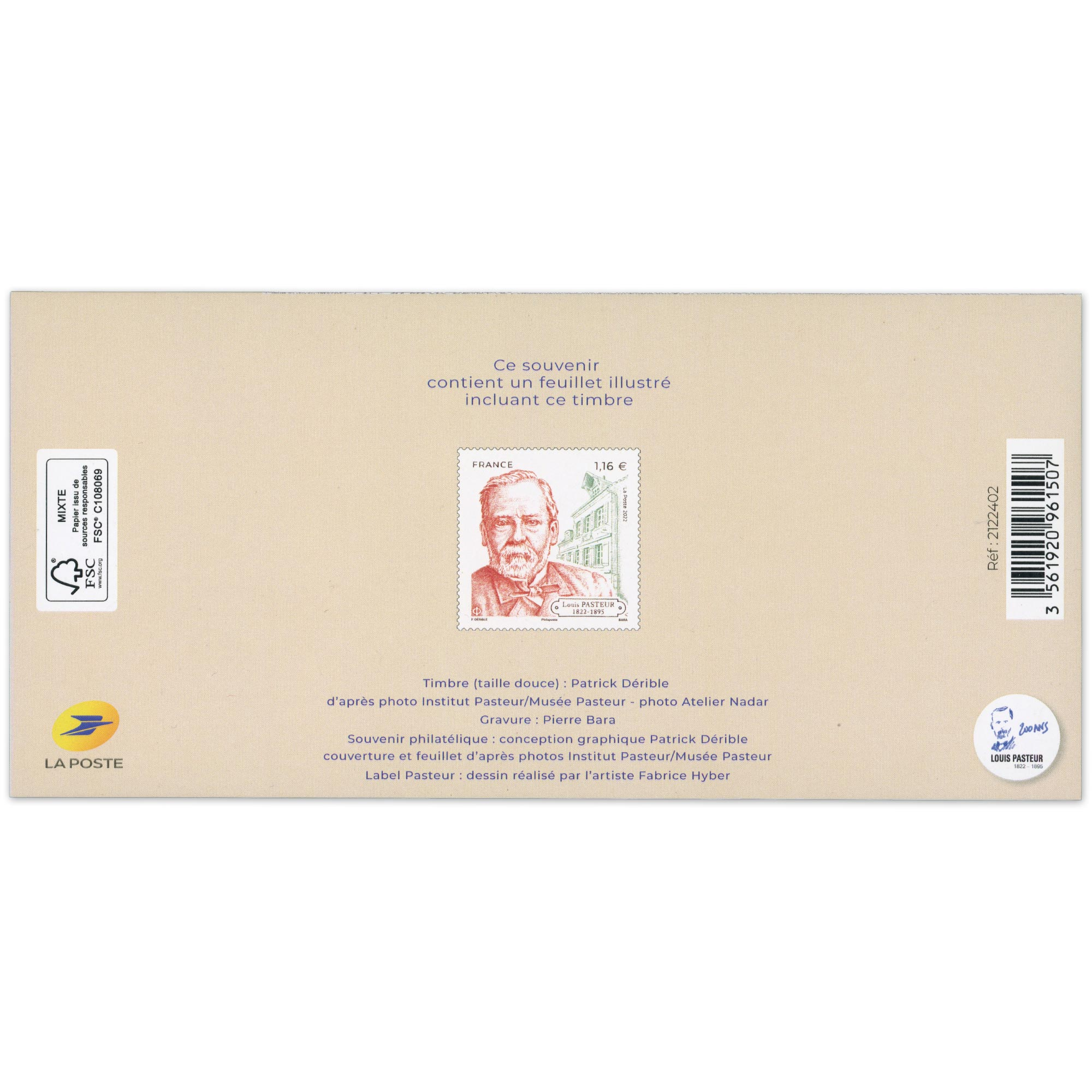 FRANCE, BLOC SOUVENIR N° 188 LOUIS PASTEUR (1822-1895) ANNÉE 2022 NEUF**