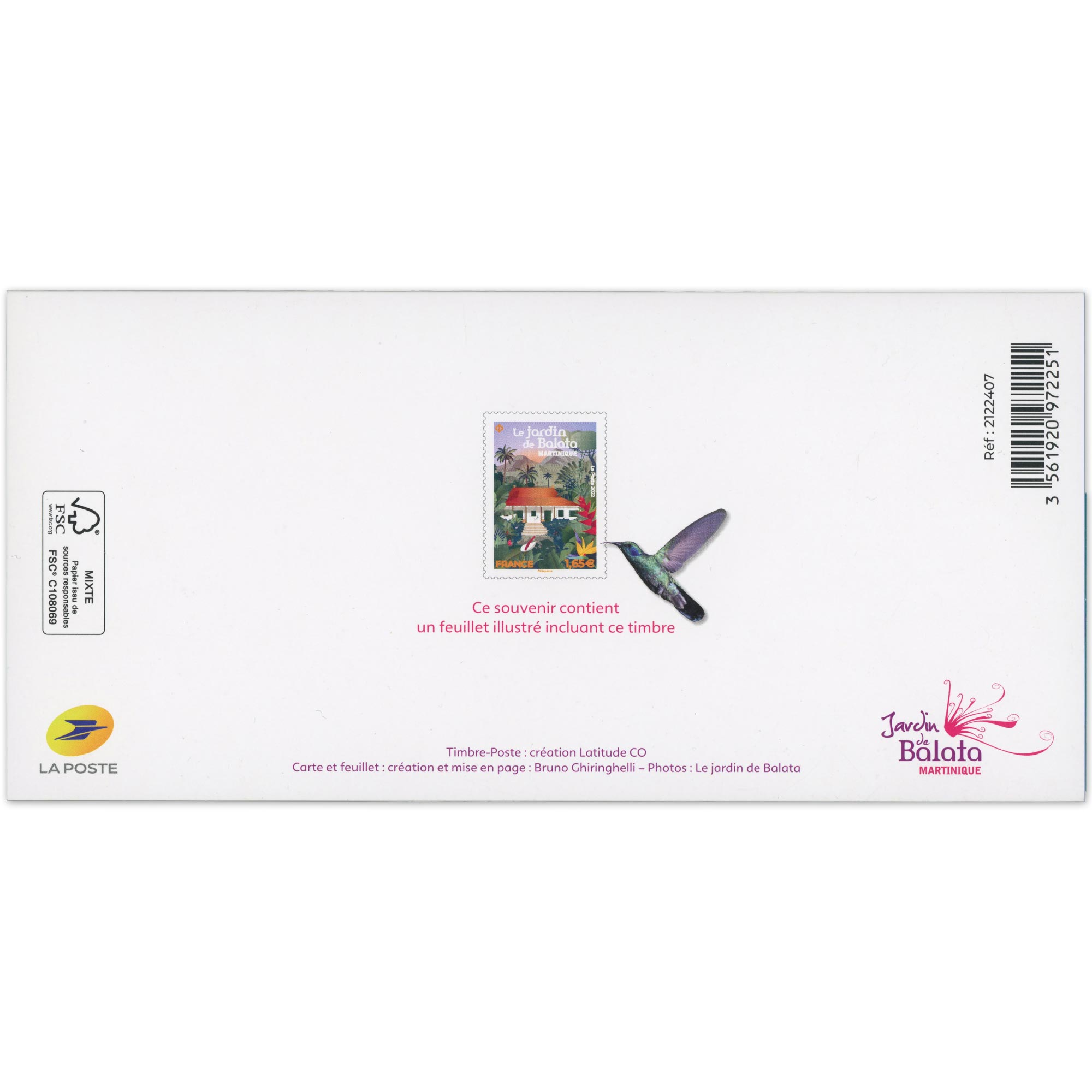 FRANCE, BLOC SOUVENIR N° 192 JARDIN DE BALATA MARTINIQUE ANNÉE 2022 NEUF**