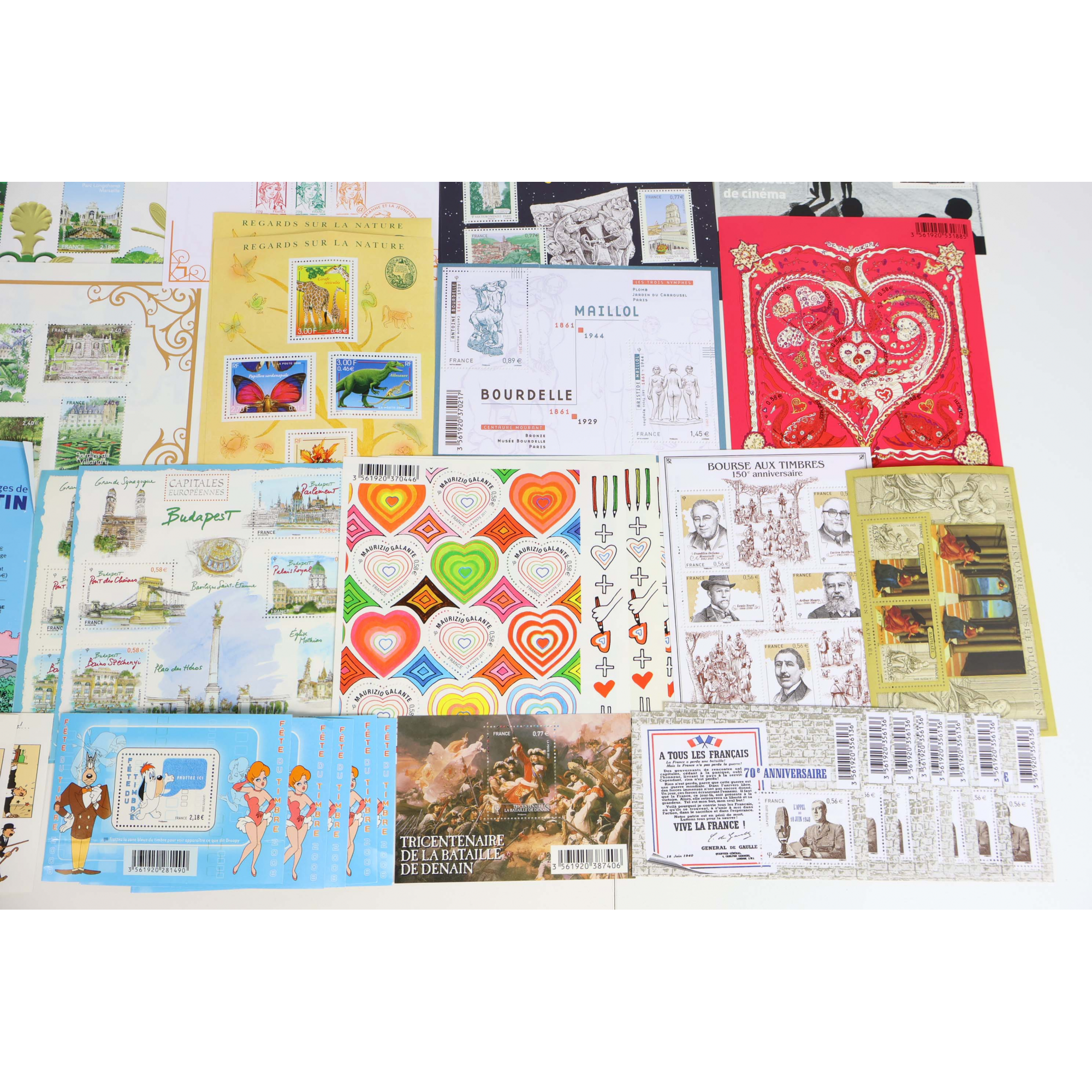 LOT BLOCS FEUILLETS TIMBRES EN EUROS AVEC DÉFAUTS POUR AFFRANCHIR, FACIALE 274€