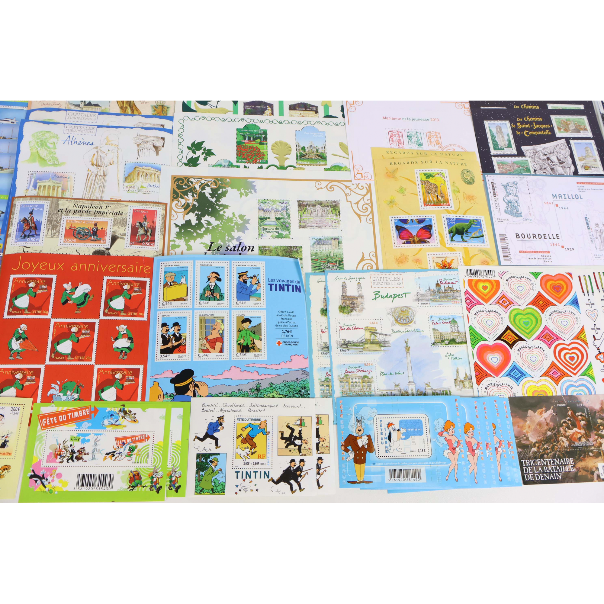 LOT BLOCS FEUILLETS TIMBRES EN EUROS AVEC DÉFAUTS POUR AFFRANCHIR, FACIALE 274€