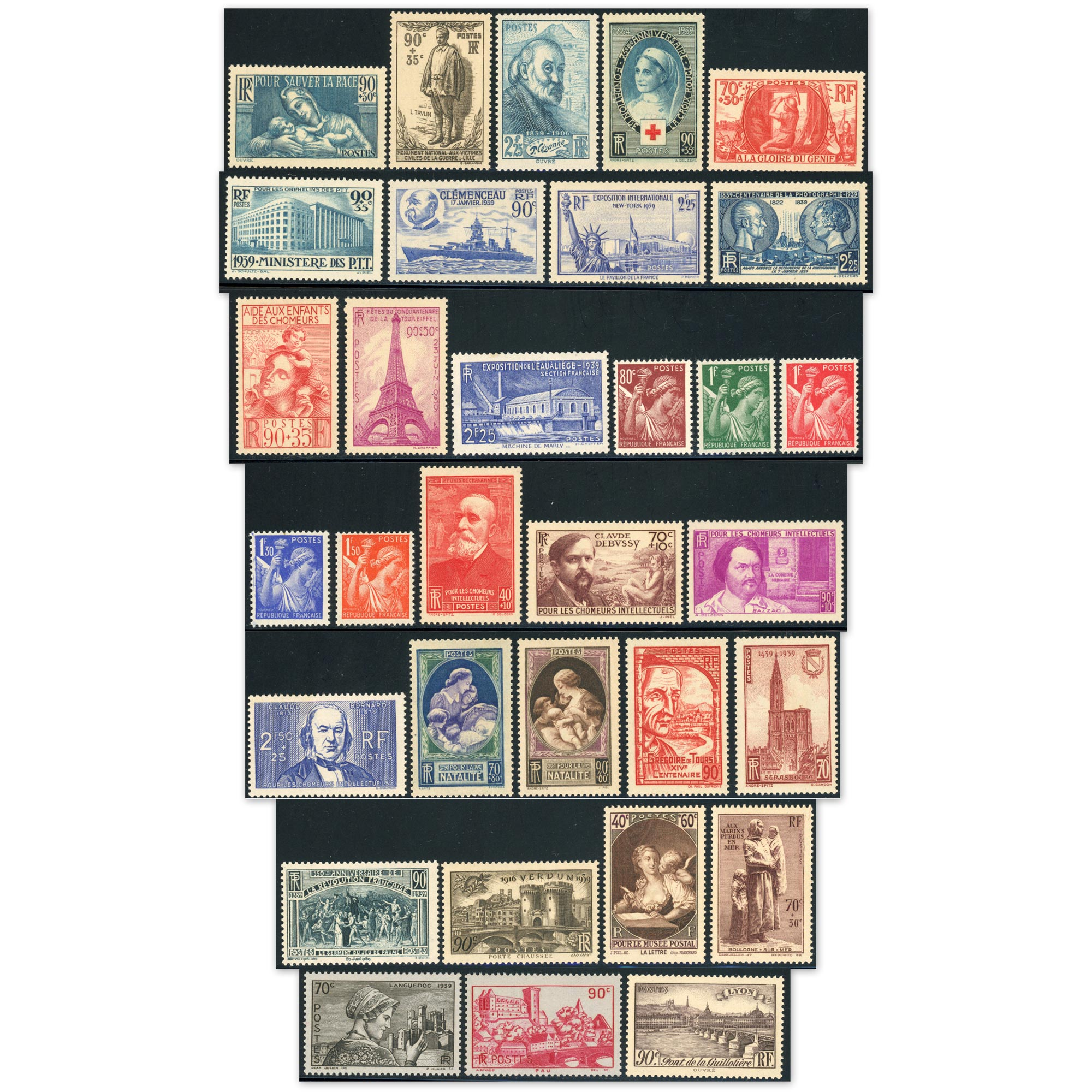 FRANCE ANNÉE COMPLÈTE 1939 TIMBRES NEUFS** 32 TIMBRES DE BELLE QUALITÉ COTE 345€