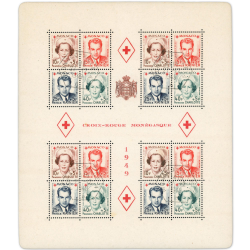 MONACO BLOC-FEUILLET CROIX-ROUGE N°3A TIMBRES OBL 1ER J COTE 315€ ANNÉE 1949