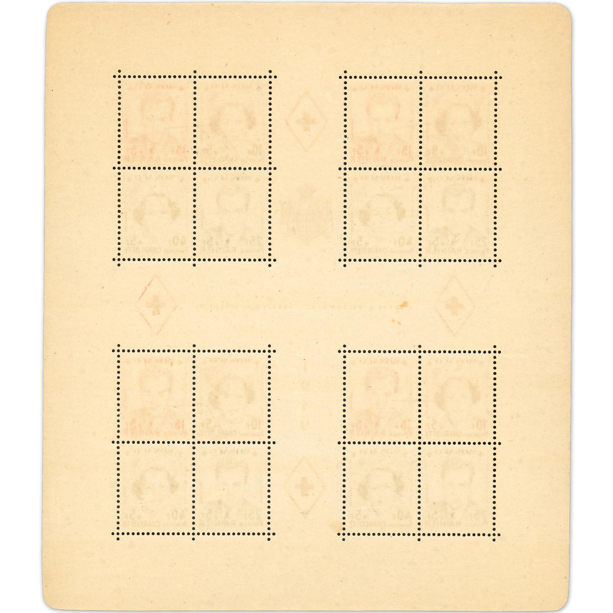 MONACO BLOC-FEUILLET CROIX-ROUGE N°3A TIMBRES OBL 1ER J COTE 315€ ANNÉE 1949