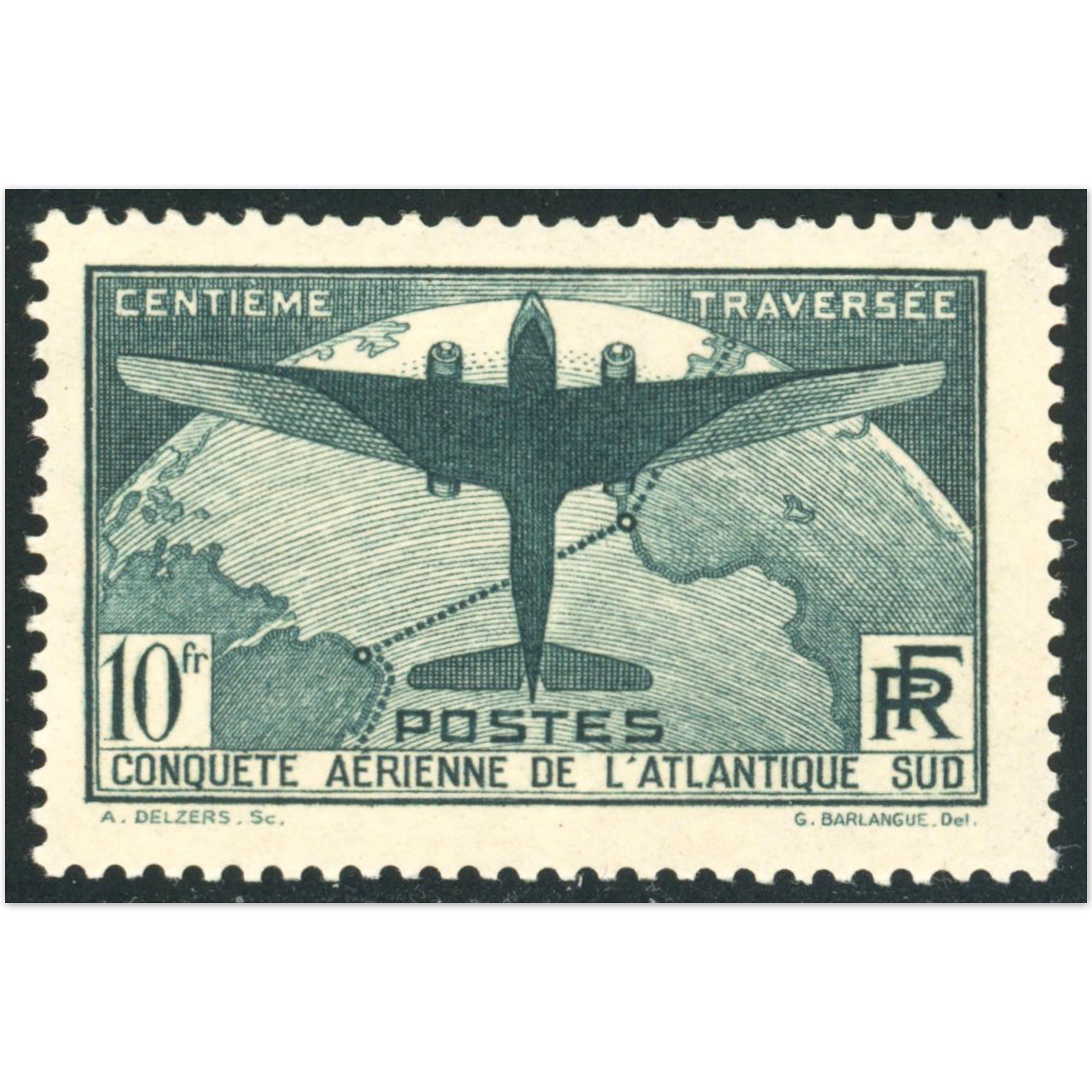 FRANCE N°321 "TRAVERSÉE ATLTANTIQUE-SUD" TIMBRE NEUF SIGNÉ BRUN COTE 800€