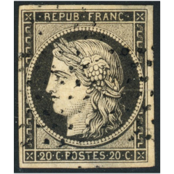 FRANCE CÉRÈS N°3 TIMBRE AVEC BELLE OBLITÉRATION, SIGNÉ BRUN, ANNÉE 1849