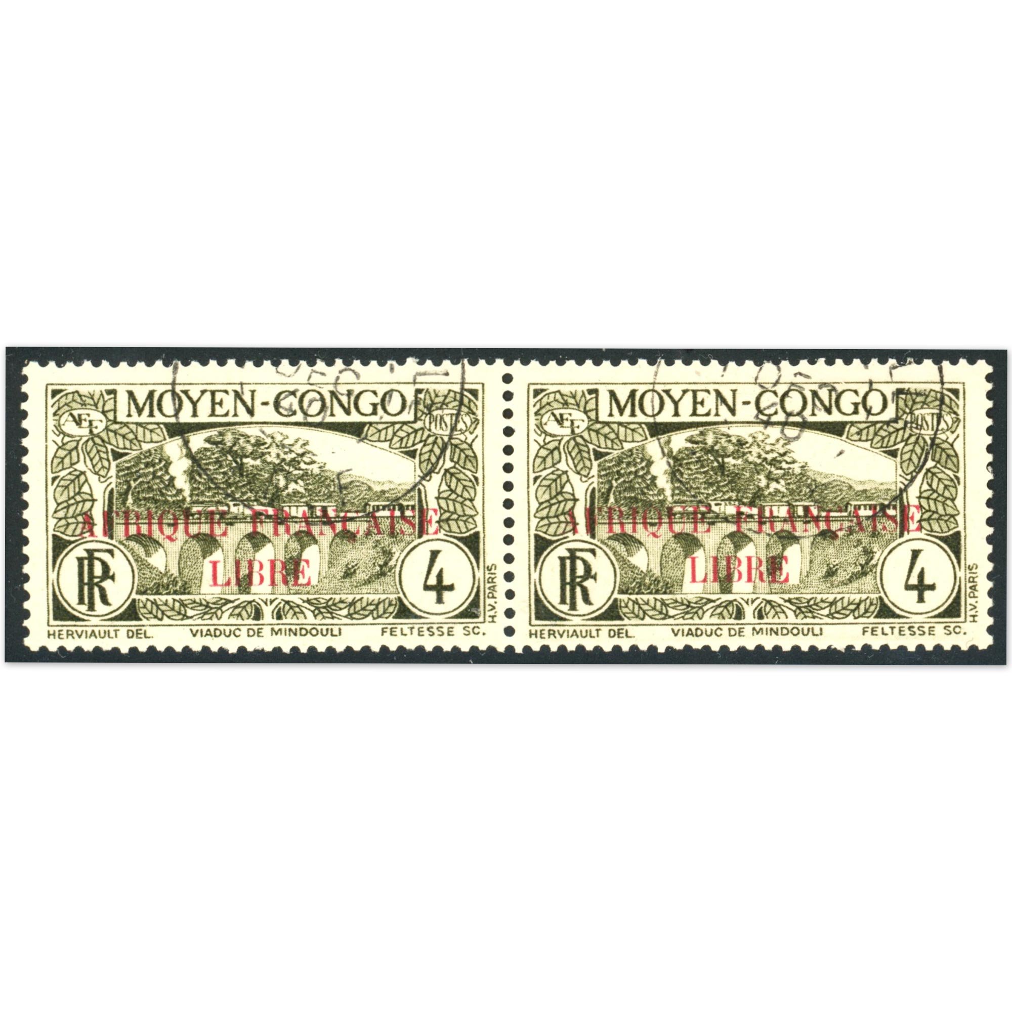 AEF PAIRE N°101 TIMBRES OBLITÉRÉS DES COLONIES FRANCAISES COTE 160€ SIGNÉ BRUN