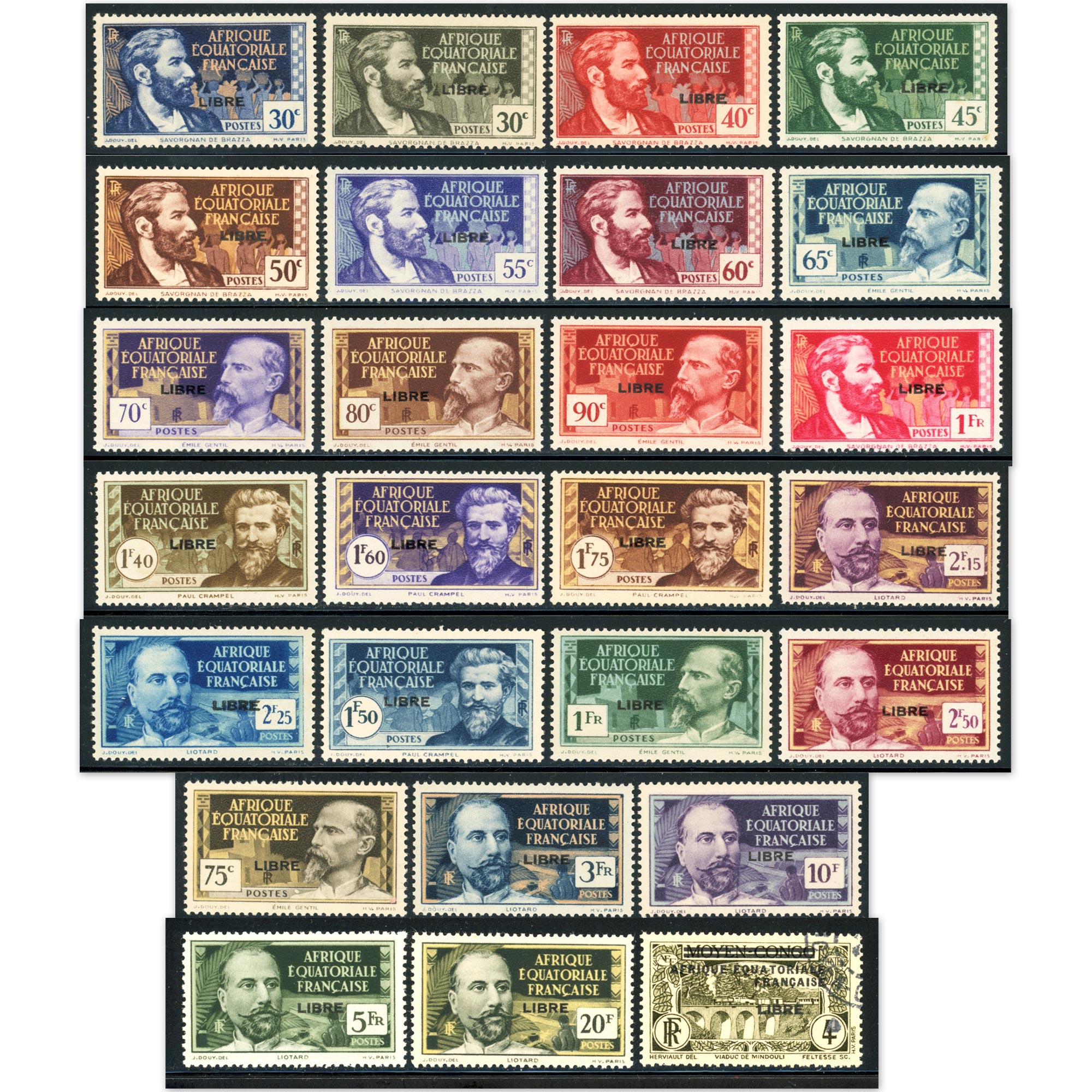 AEF SÉRIE COMPLÈTE N°102 A 127 TIMBRES NEUFS DES COLOS FR, COTE 788€, SIGNÉ BRUN