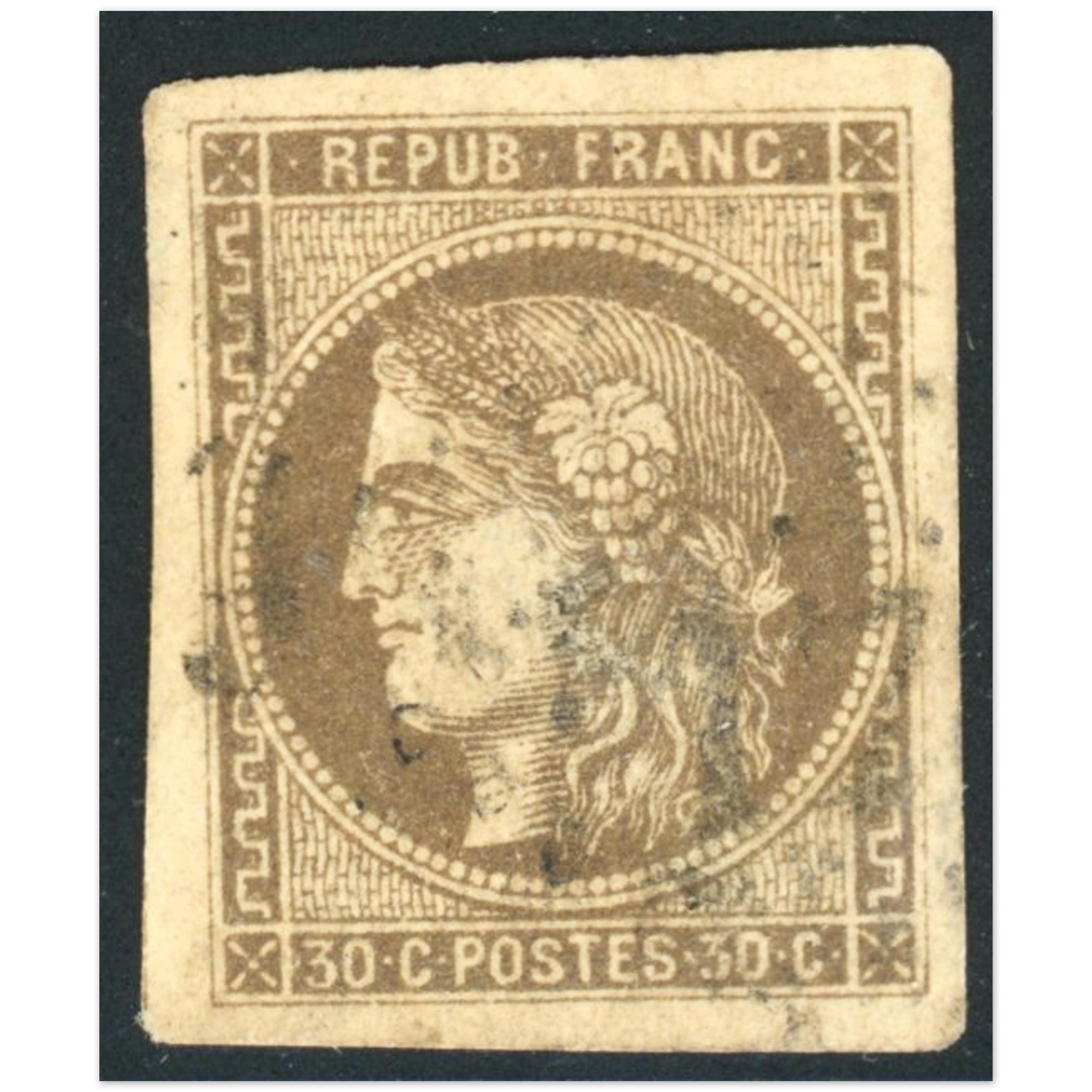 FRANCE CÉRÈS N°47 EMISSION DE BORDEAUX TIMBRE OBLITÉRÉ COTE 280€ PETIT CLAIR