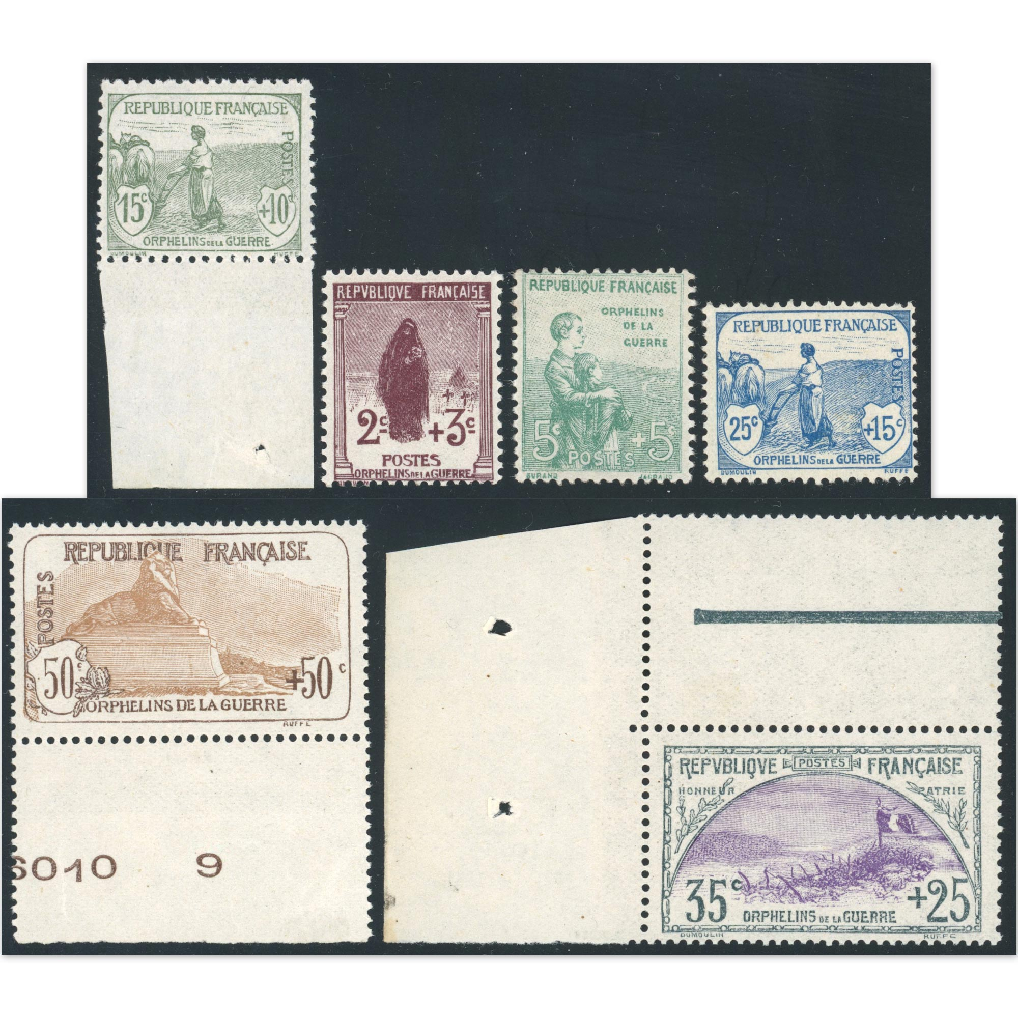 FRANCE N°148 A 153 SÉRIE 1ÈRE ORPHELIN TIMBRES NEUF** SIGNÉS BRUN, ANNÉE 1918