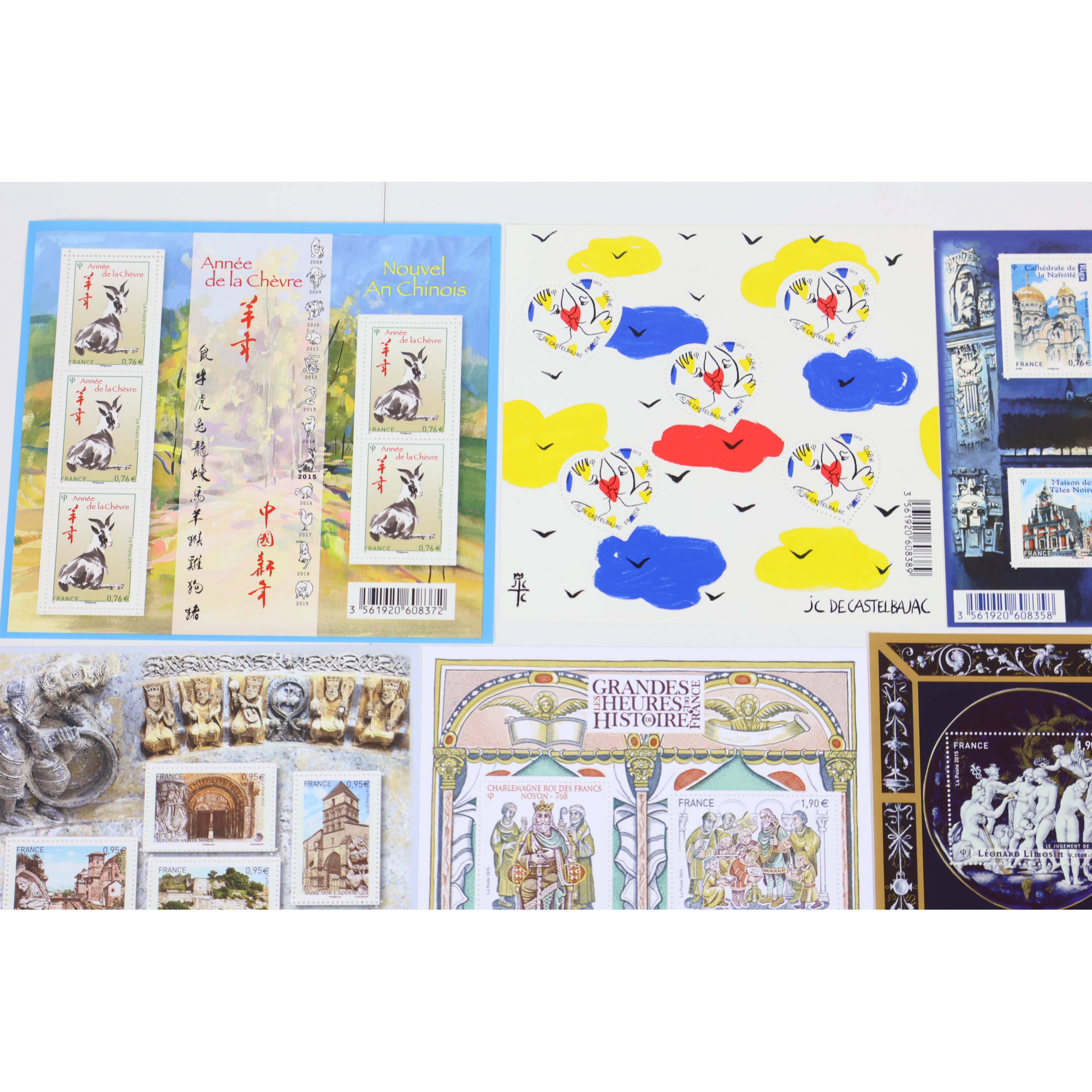 FRANCE LOT DE BLOCS-FEUILLETS ET DE TIMBRES NEUFS** DE 2015 FACIALE 57€