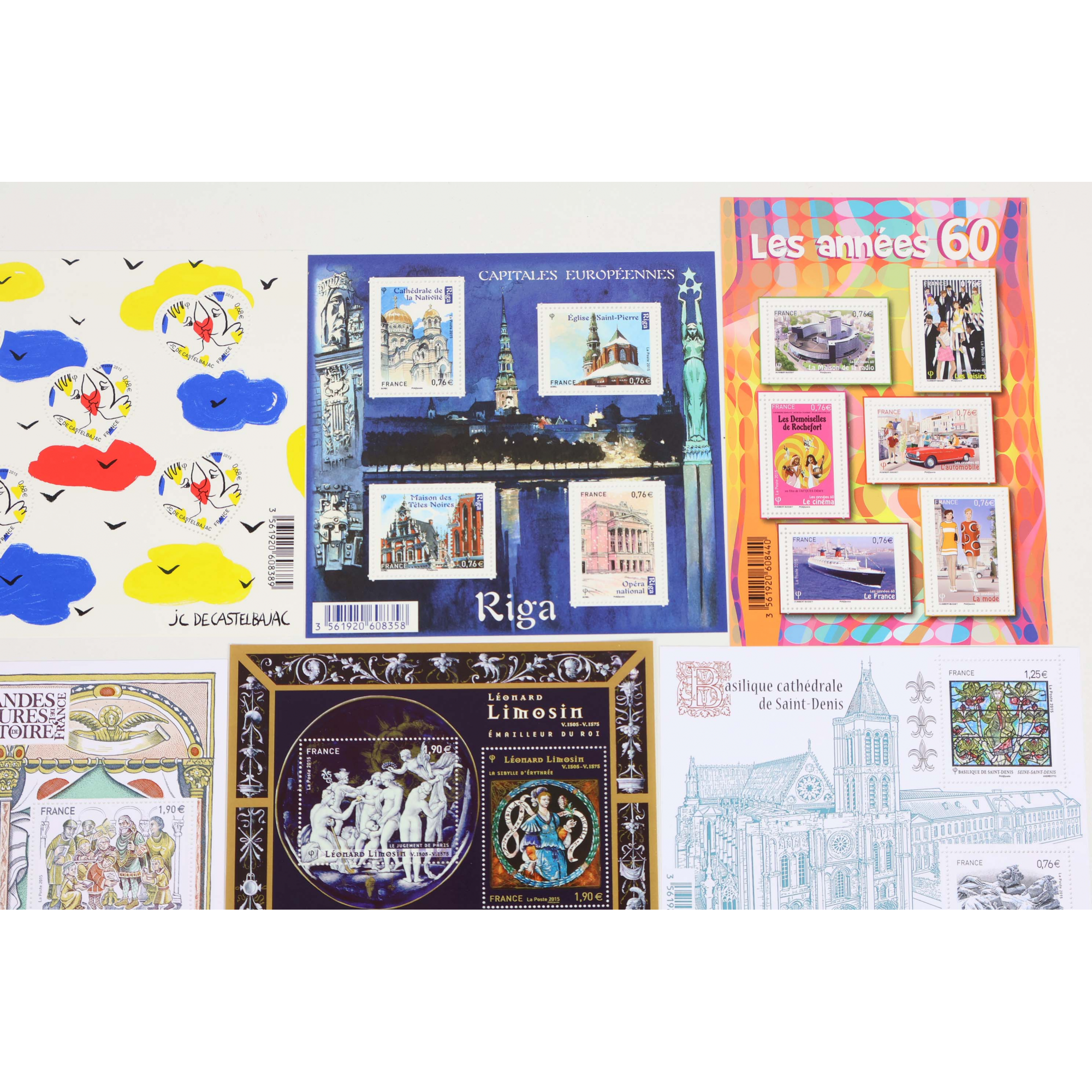FRANCE LOT DE BLOCS-FEUILLETS ET DE TIMBRES NEUFS** DE 2015 FACIALE 57€