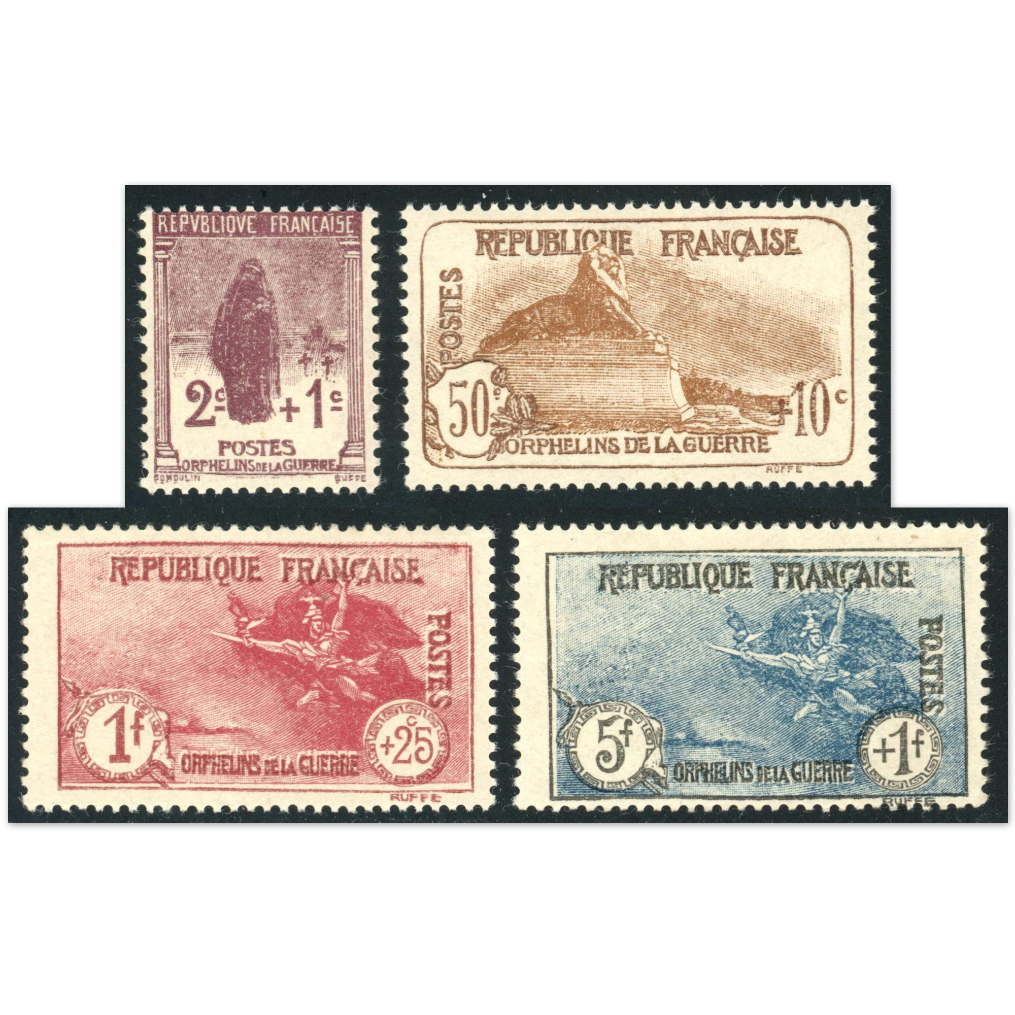 FRANCE N°229 A 232 SÉRIE COMPLÈTE 3E ORPHELIN TIMBRES NEUFS** SIGNÉS BRUN