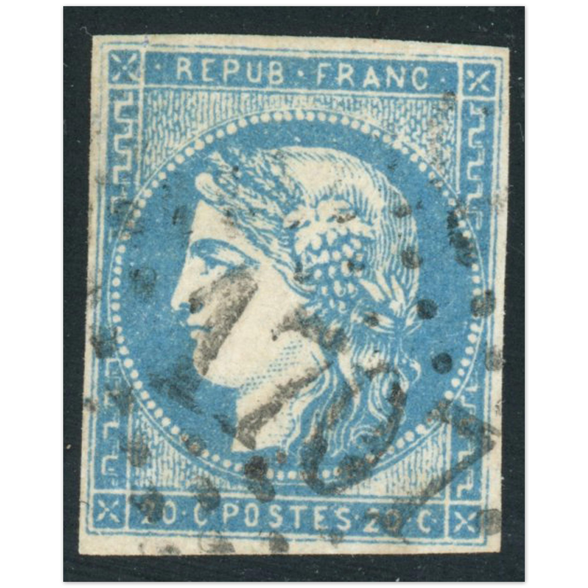 FRANCE TYPE CÉRÈS N°44B TIMBRE EMISSION DE BORDEAUX OBL ANNÉE 1870 SIGNÉ BRUN