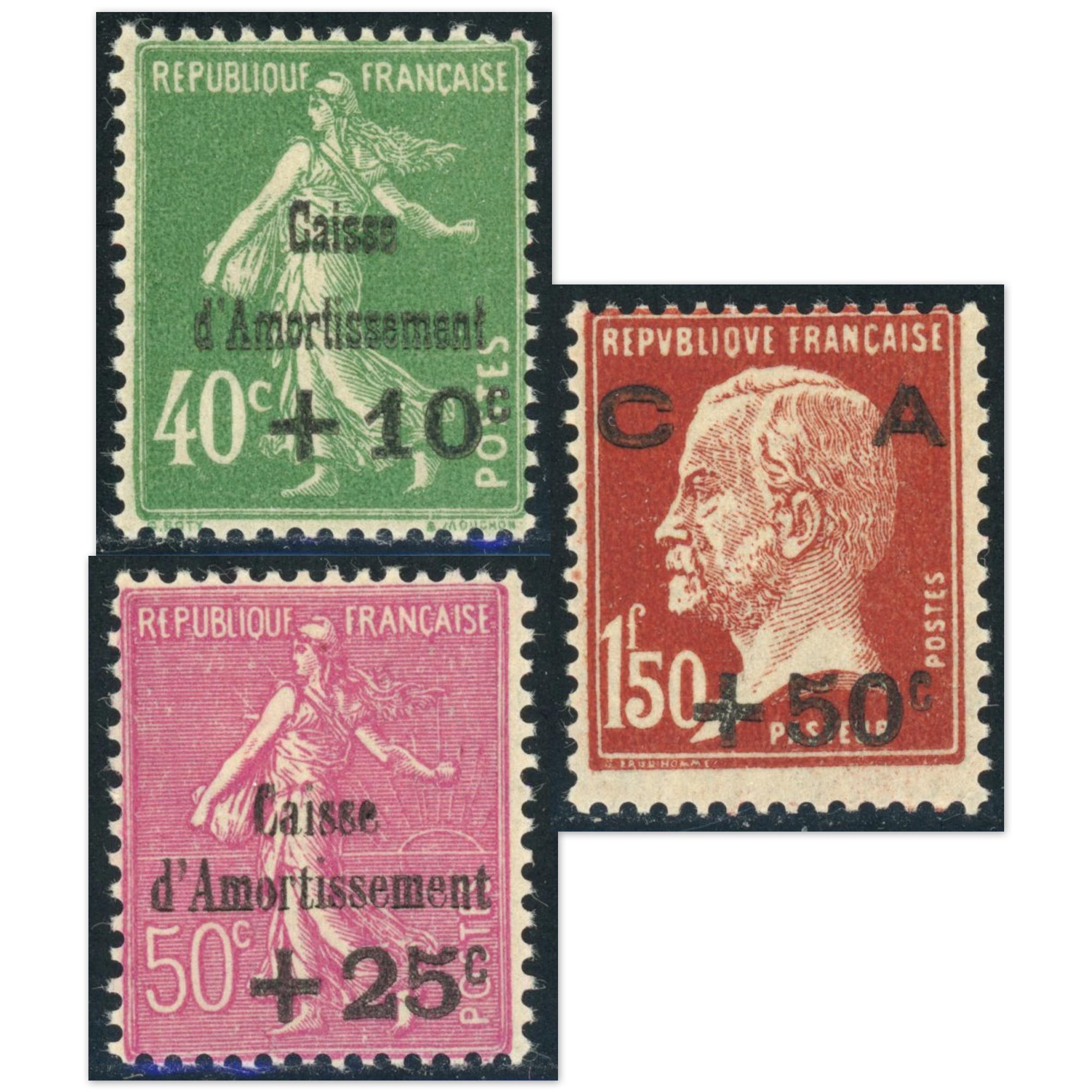 FRANCE N°253 À 255 SÉRIE CAISSE AMORTISSEMENT TIMBRES NEUFS** COTE 275€