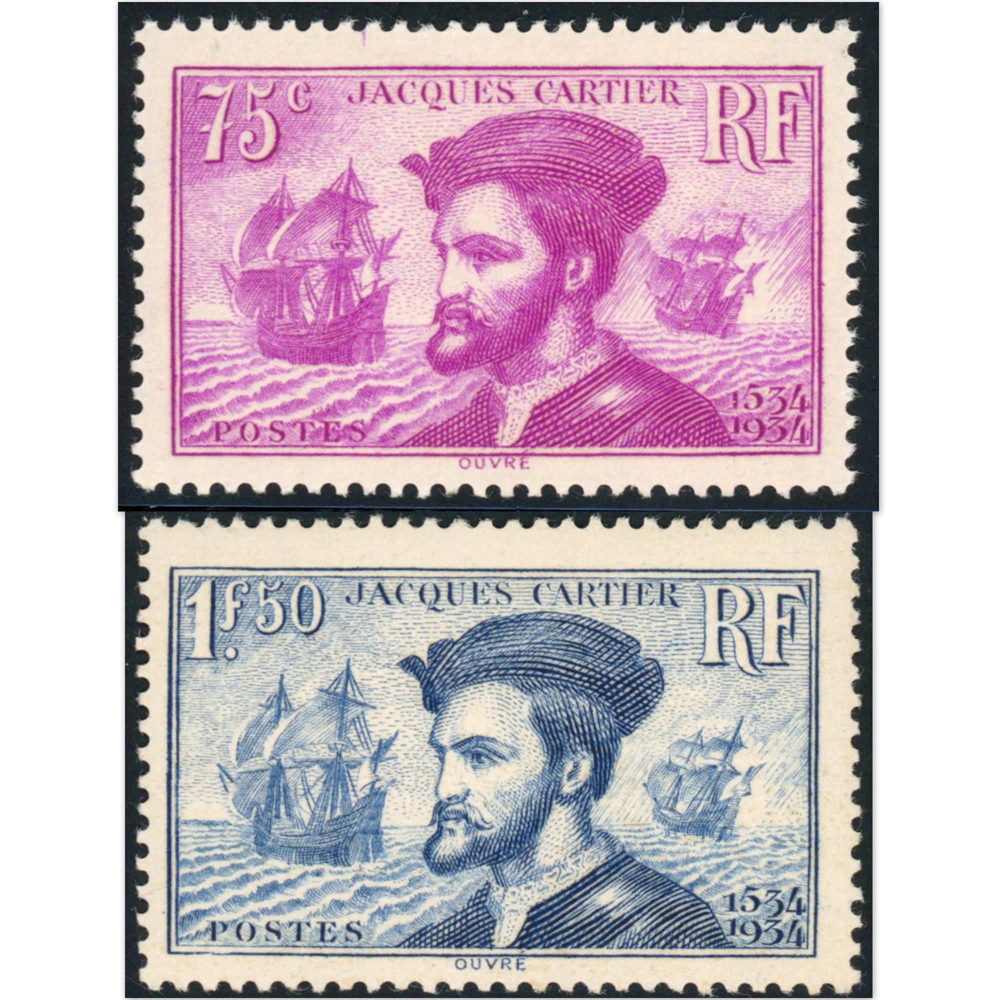 FRANCE N°296 ET 297 JACQUES CARTIER TIMBRES NEUFS** ANNÉE 1934 COTE 310€