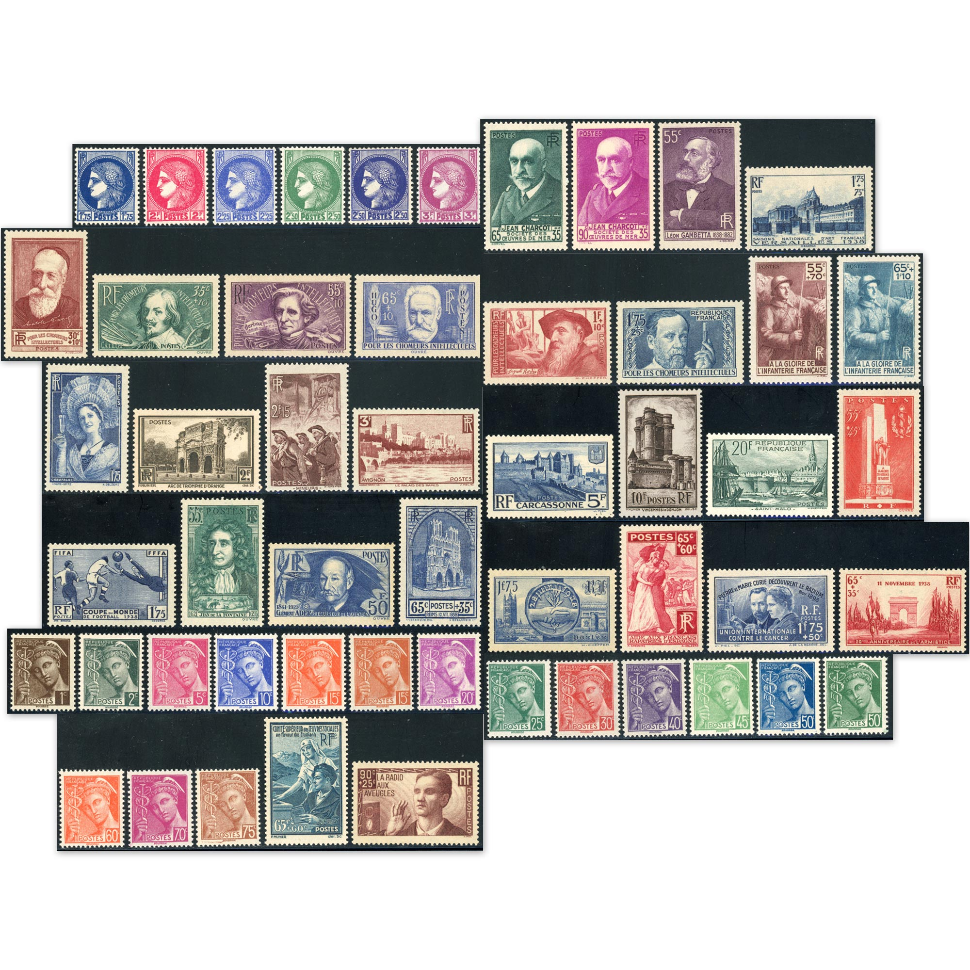 FRANCE ANNÉE COMPLÈTE 1938 TIMBRES NEUFS BELLE QUALITÉ SAUF 2 TIMBRES COTE 653€
