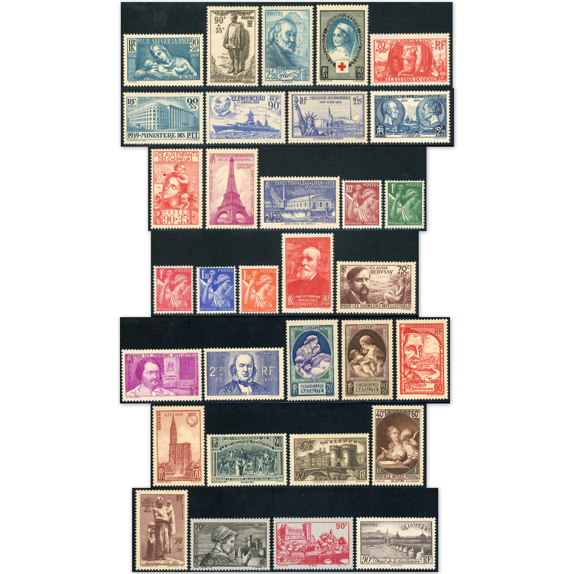 FRANCE ANNÉE COMPLÈTE 1939 TIMBRES NEUFS BELLE QUALITÉ COTE 345€