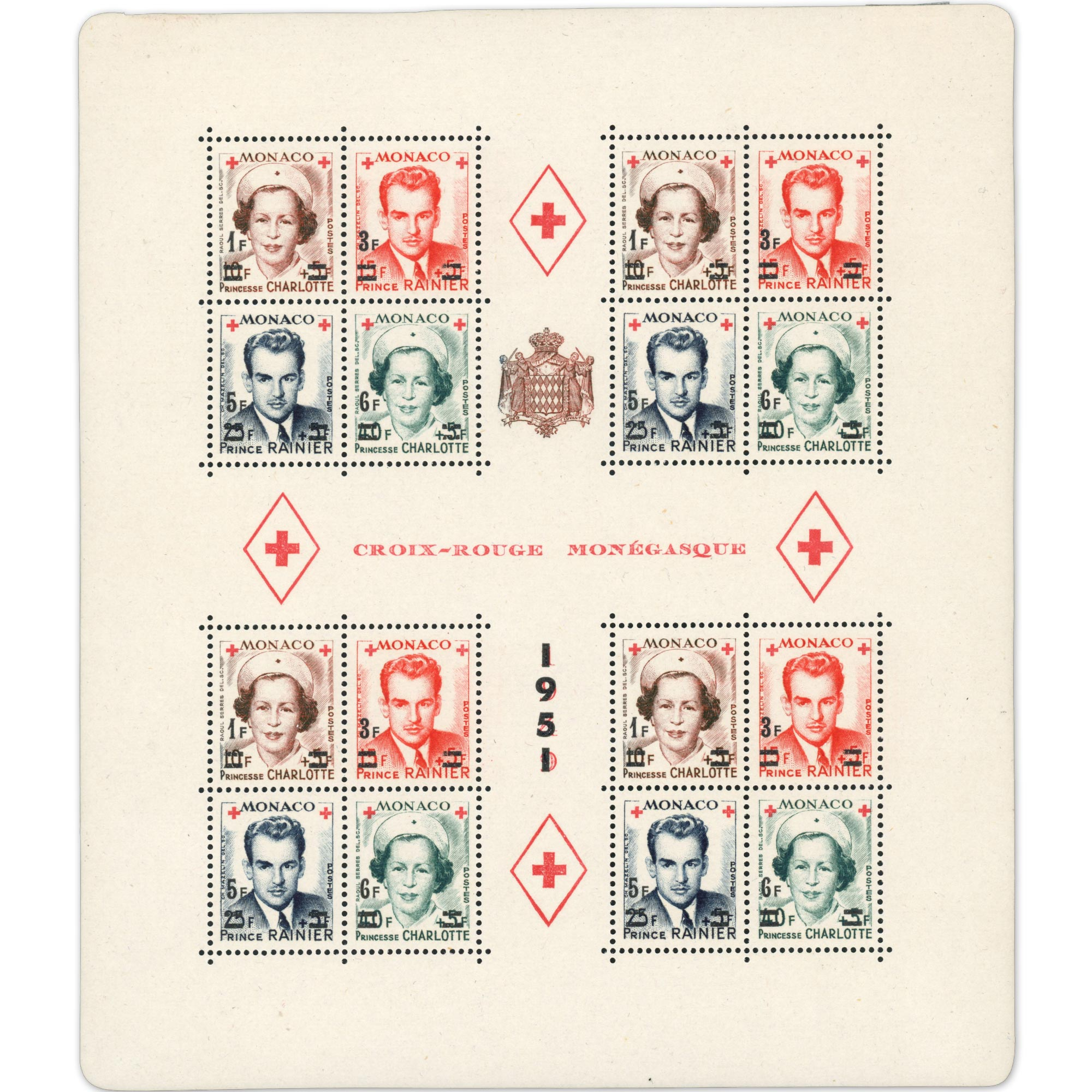 MONACO BLOC-FEUILLET N°3B CROIX-ROUGE TIMBRES NEUFS** ANNÉE 1949 COTE 330€