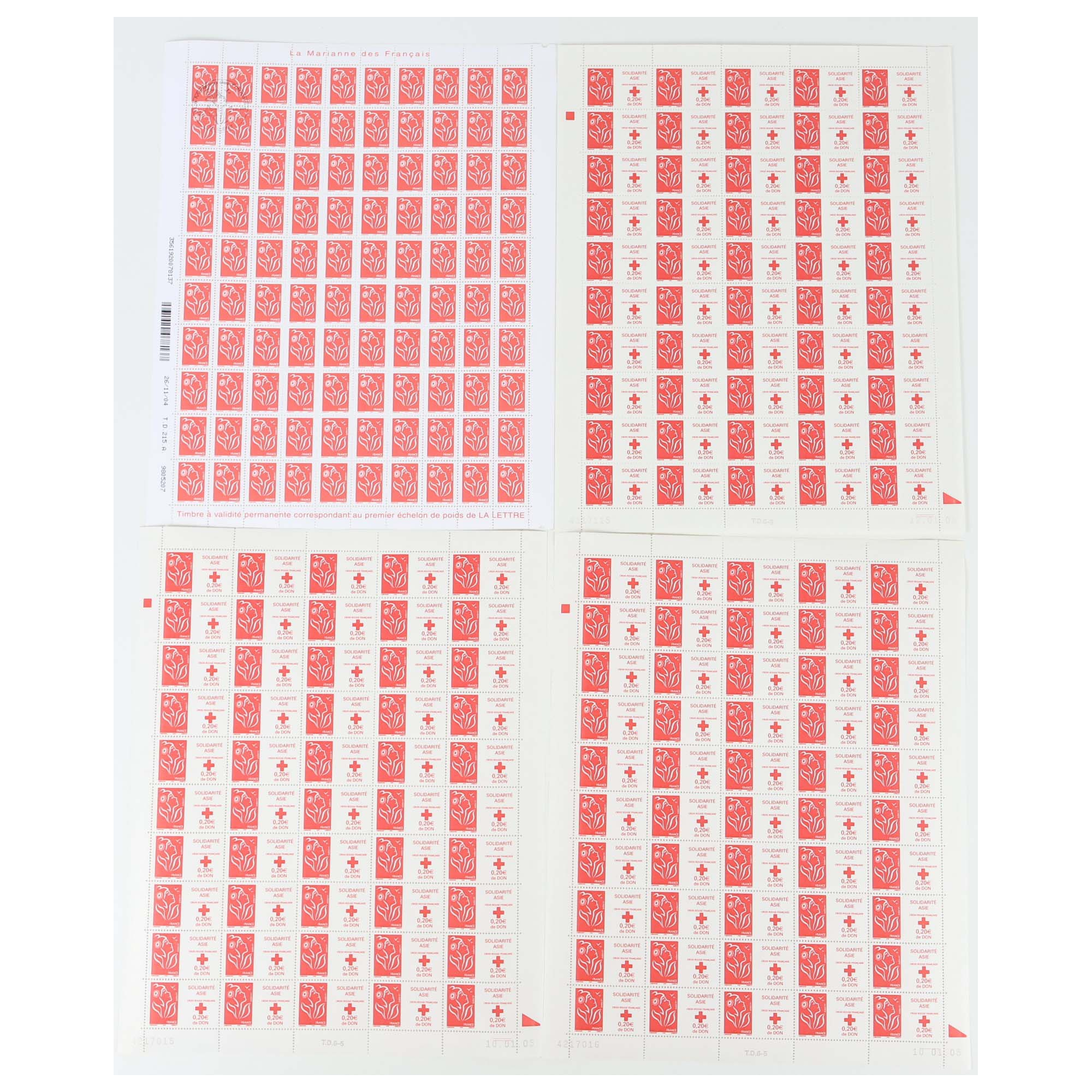 FRANCE LOT DE FEUILLES COMPLÈTES VP PRIORITAIRE TYPE MARIANNE FACIALE 351€