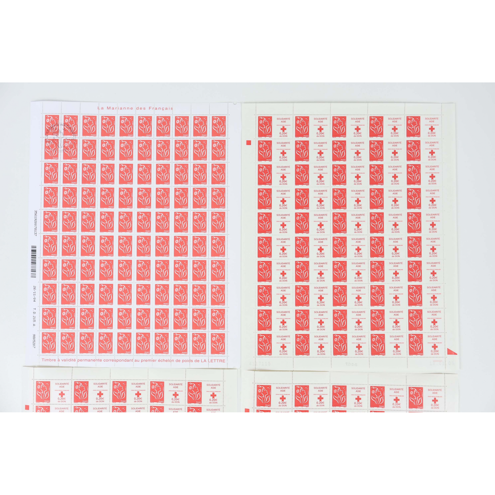 FRANCE LOT DE FEUILLES COMPLÈTES VP PRIORITAIRE TYPE MARIANNE FACIALE 351€