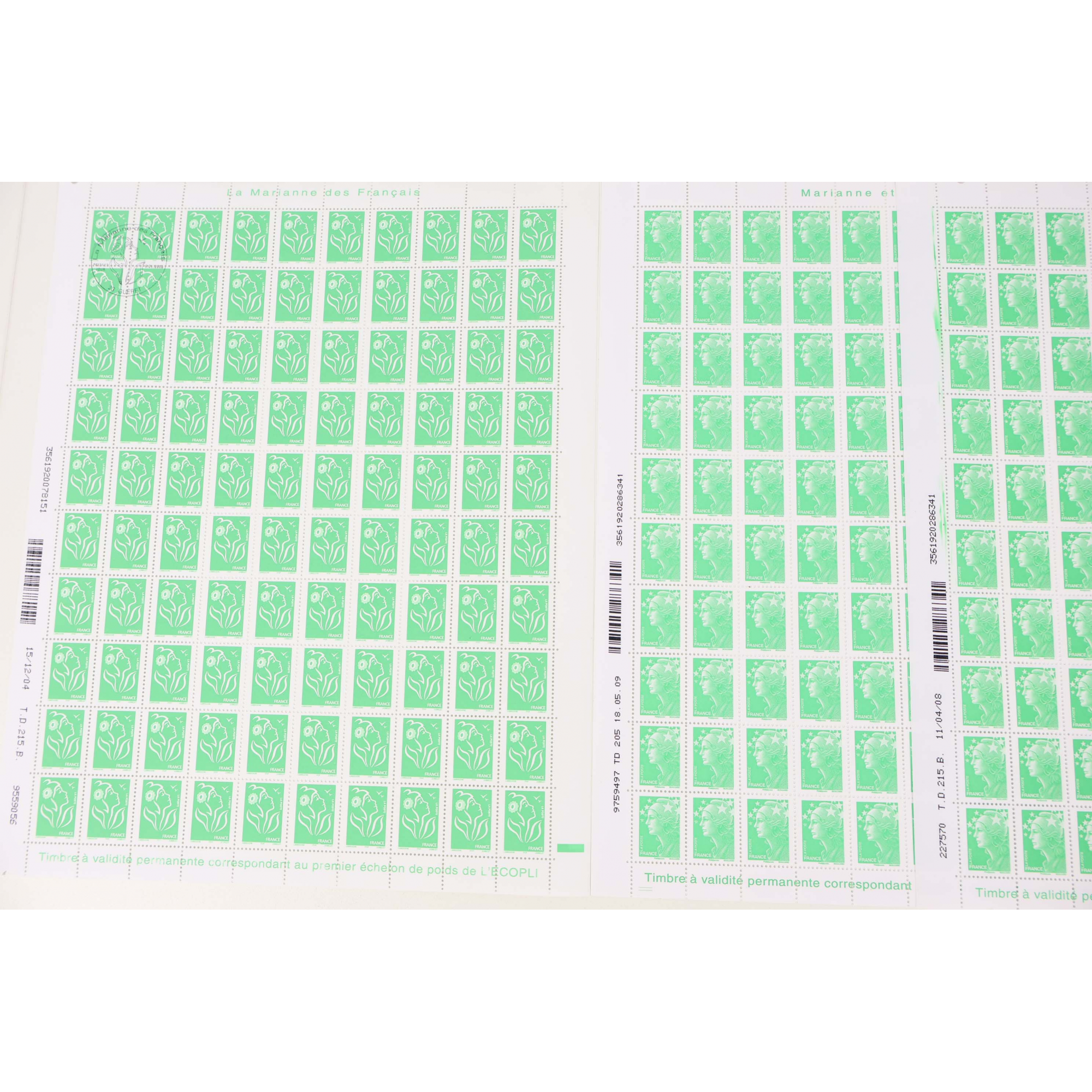 FRANCE LOT DE FEUILLES COMPLÈTES VP ECOPLI TYPE MARIANNE FACIALE 337€
